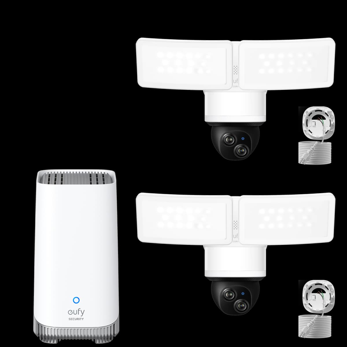 eufy Floodlight Camera E340 with AC Cable (2-Cam Kit) + eufy Homebase™ 3