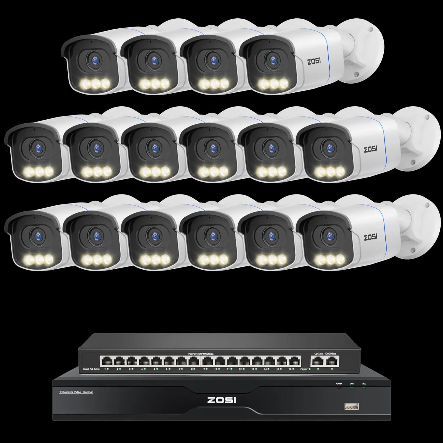 C186A 32-Camera White 4K 32-Channel PoE System — 4TB