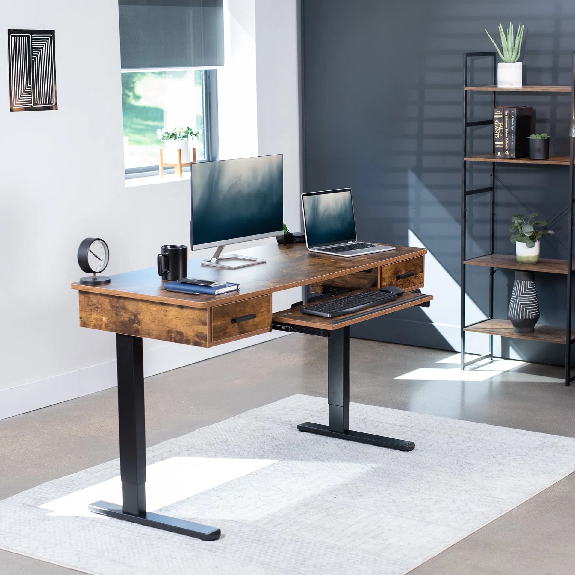 RB Series - Vintage Brown Top 55" x 24" Rear-set Electric Desk with Storage