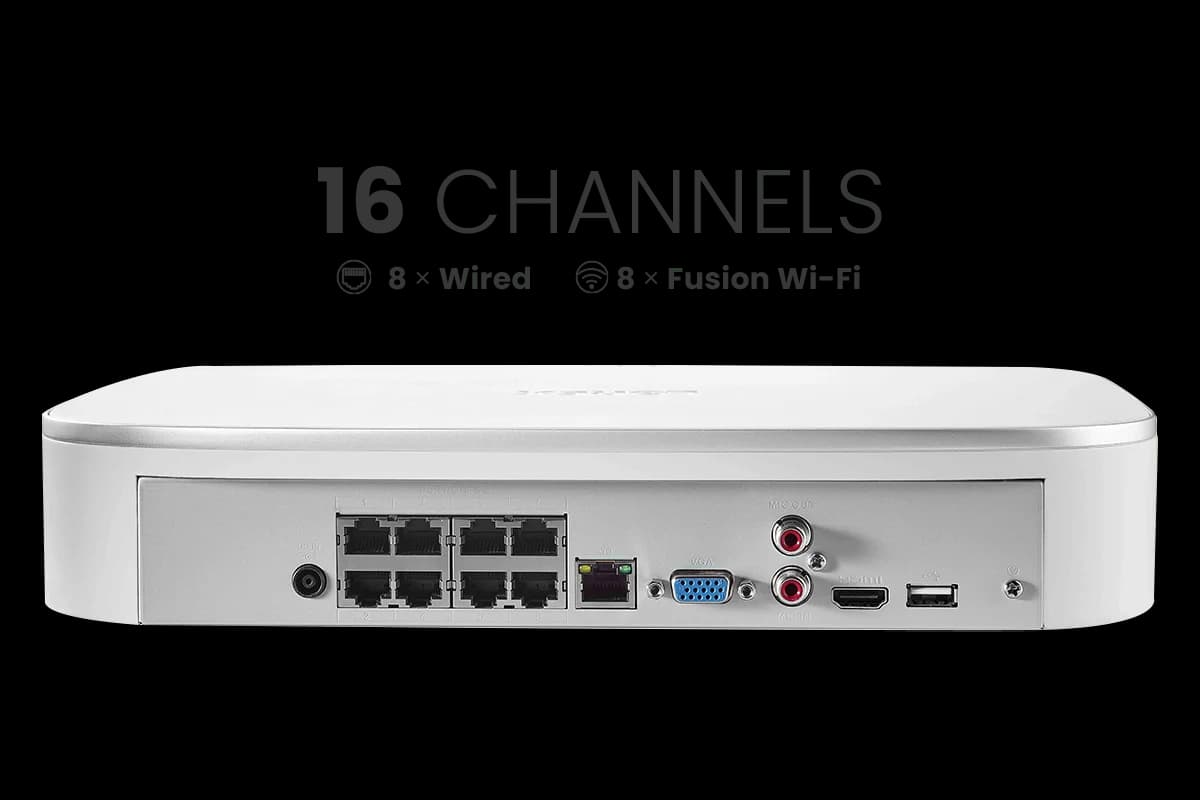 Lorex Fusion 4K 16 Camera Capable (8 Wired and 8 Wi-Fi) 2TB Wired NVR System with 4 Bullet Cameras Featuring Smart Security Lighting