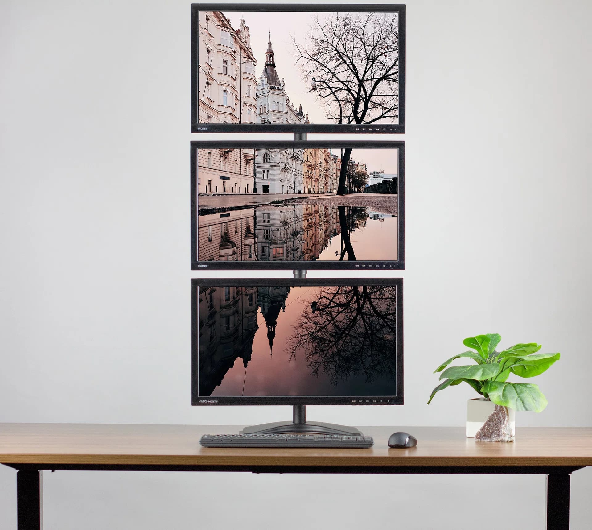 Vertical Triple Monitor Desk Stand - 13” to 27" Screens