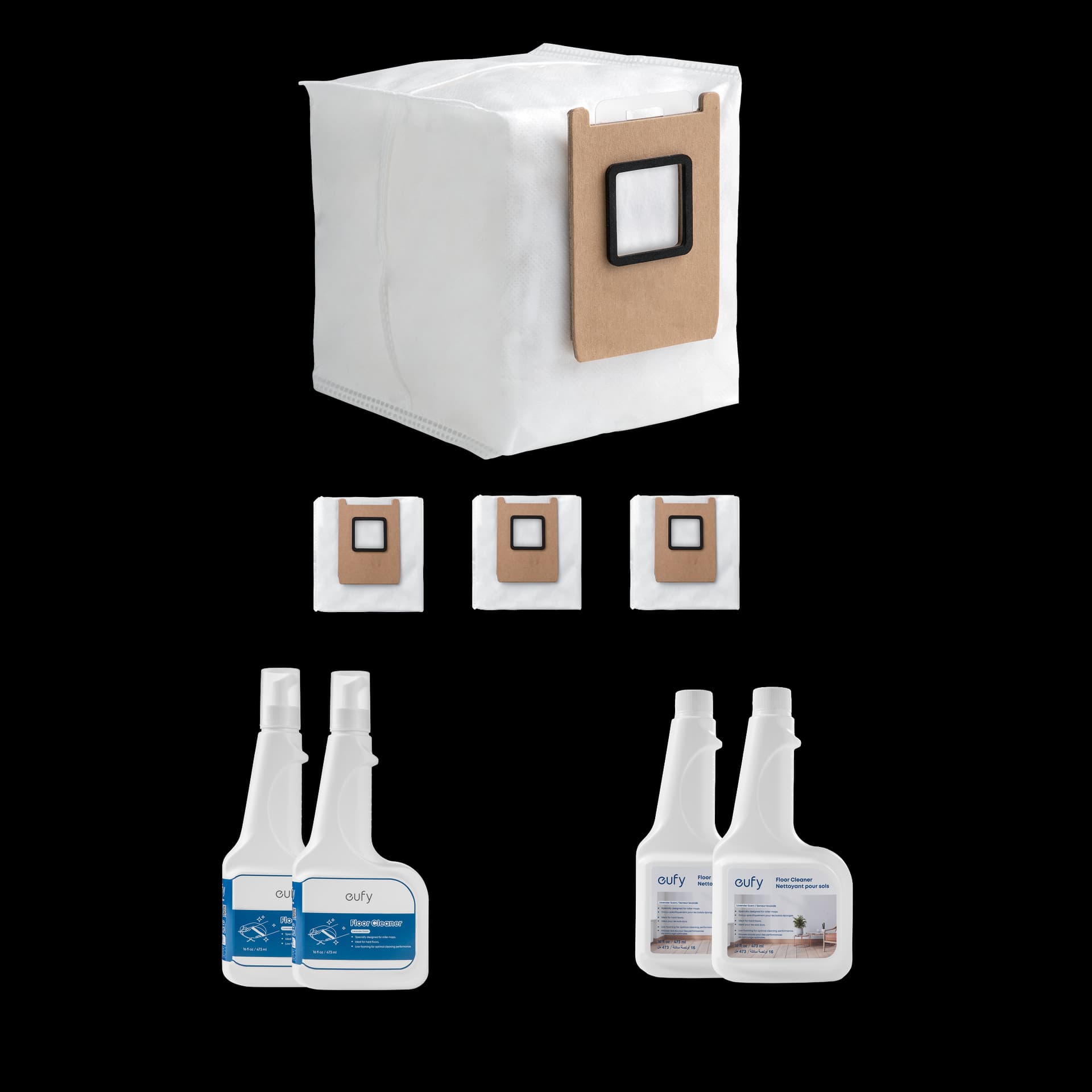 eufy Dust Bag, 3 pieces, 3L + eufy Floor Cleaner, Ready to Use, 473 ml Compatible with C28