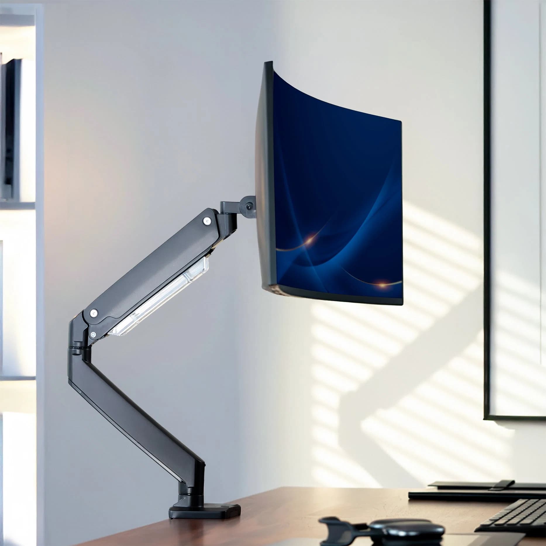Pneumatic Arm Single Ultrawide Monitor Desk Mount - Up to 49" Screens