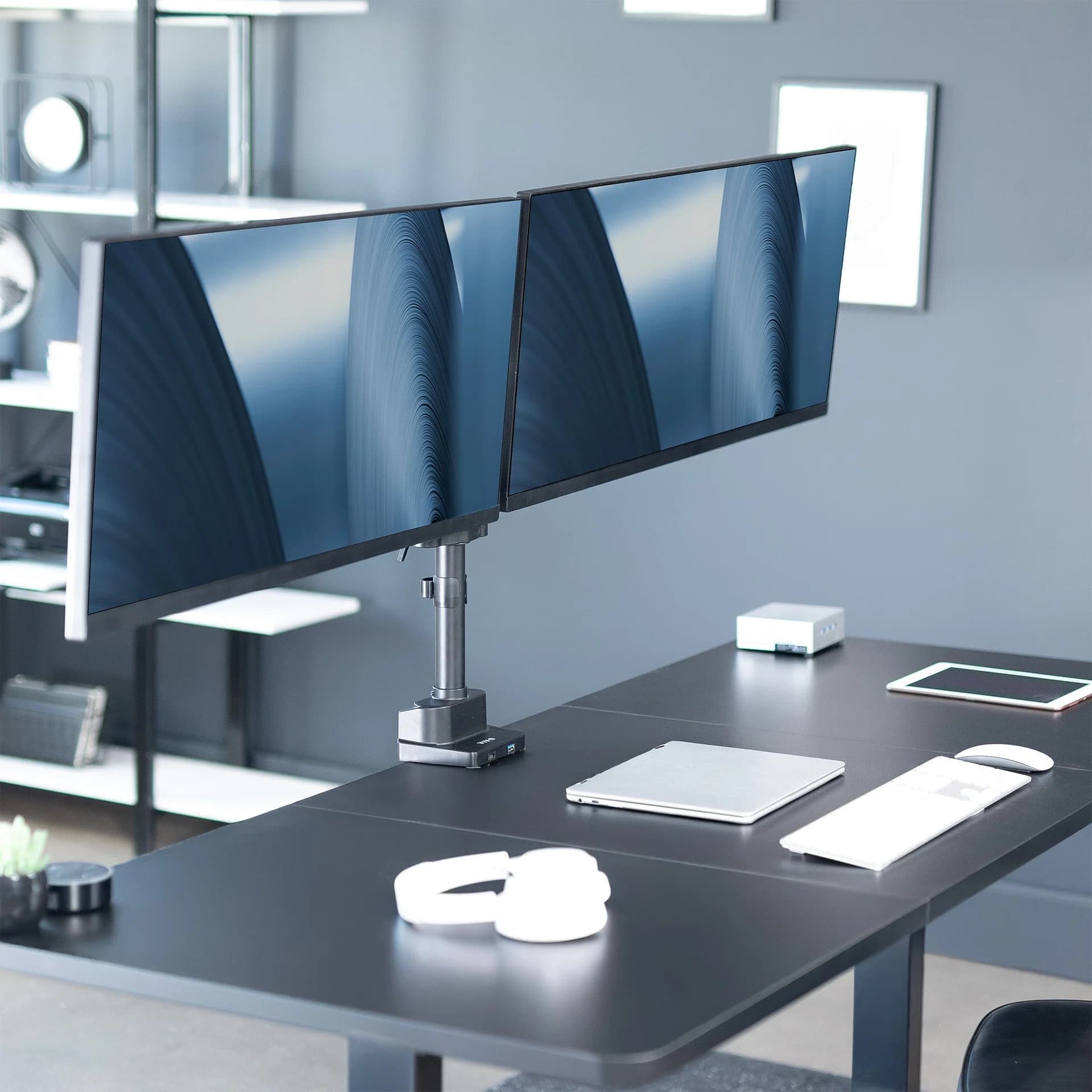 Mechanical Arm Dual Ultrawide Monitor Desk Mount with USB Ports - Up to 40" Screens