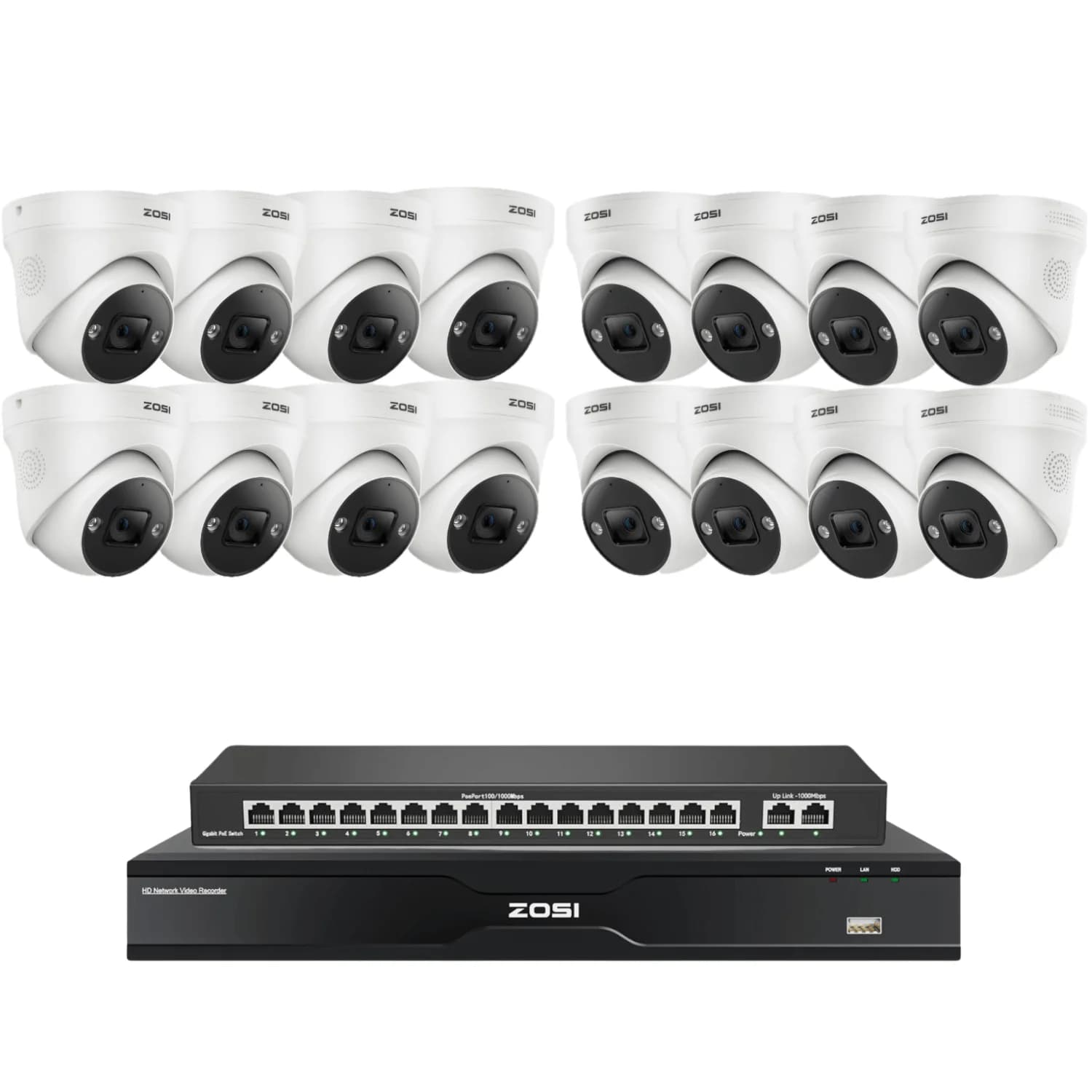 C225 32-Camera White 4K 32-Channel PoE System — 4TB — No Camera Cables