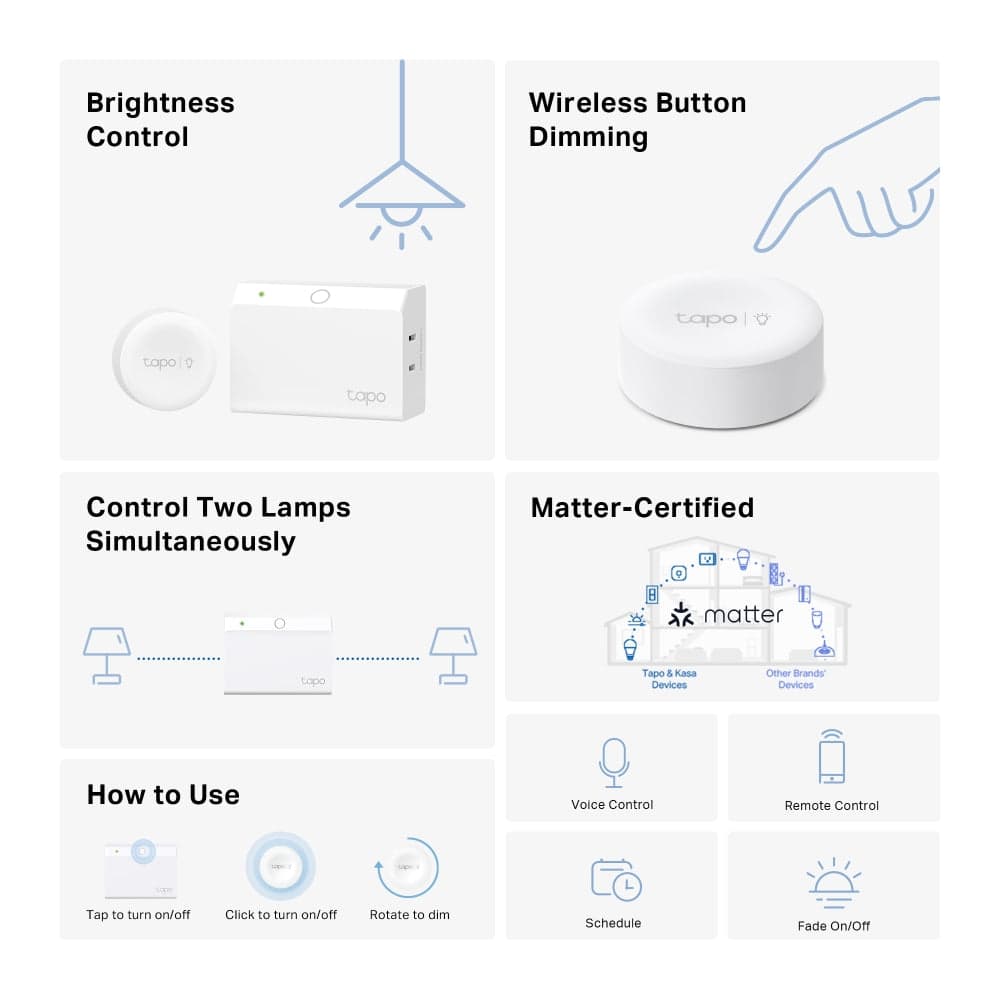 Matter-Certified Smart Lamp Dimmer Kit,Tapo P135 Kit