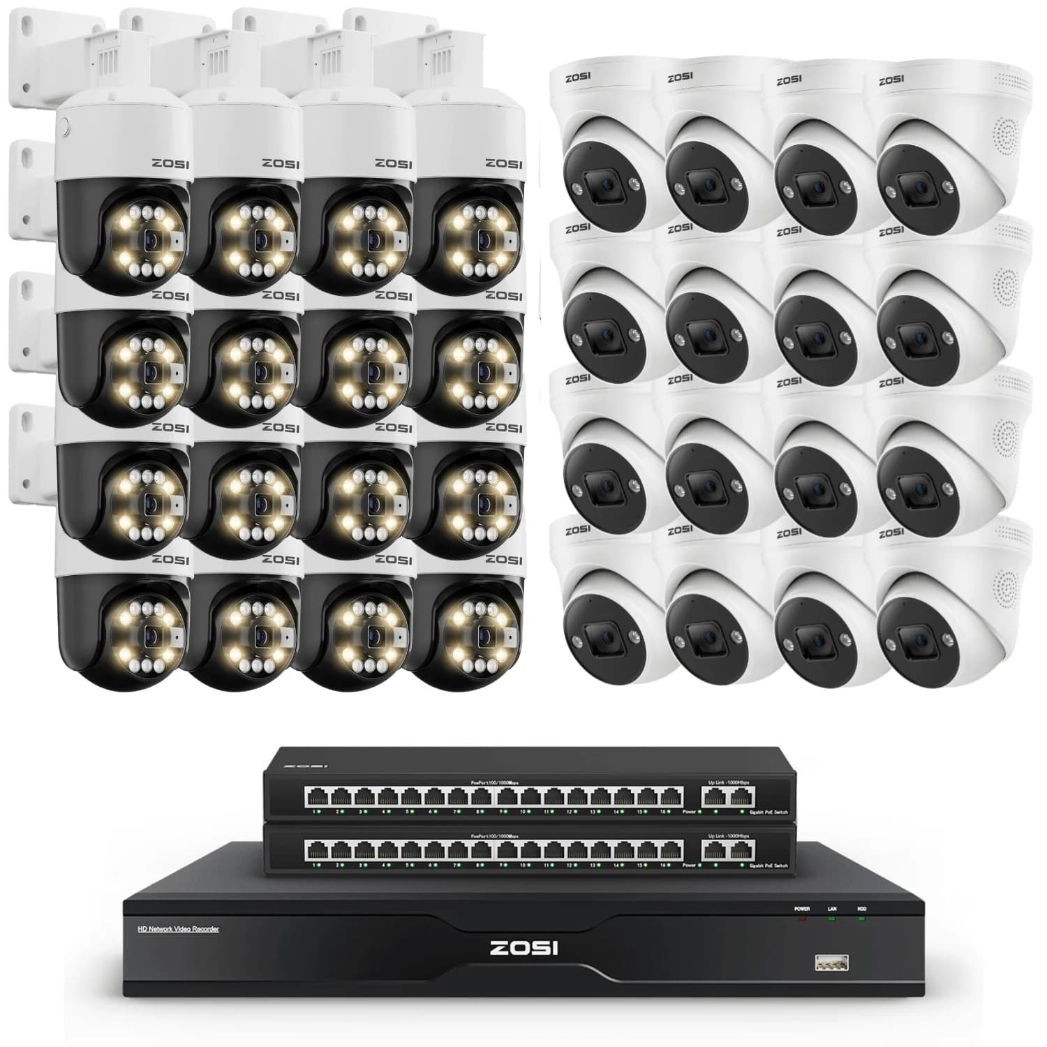 C296B/C225 20-Camera White 4K 32-Channel PoE System — 4TB