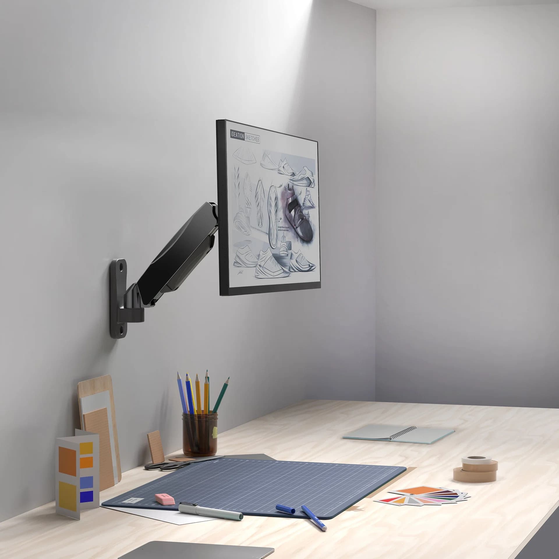 Pneumatic Arm Single Monitor Wall Mount - 17" to 32" Screens