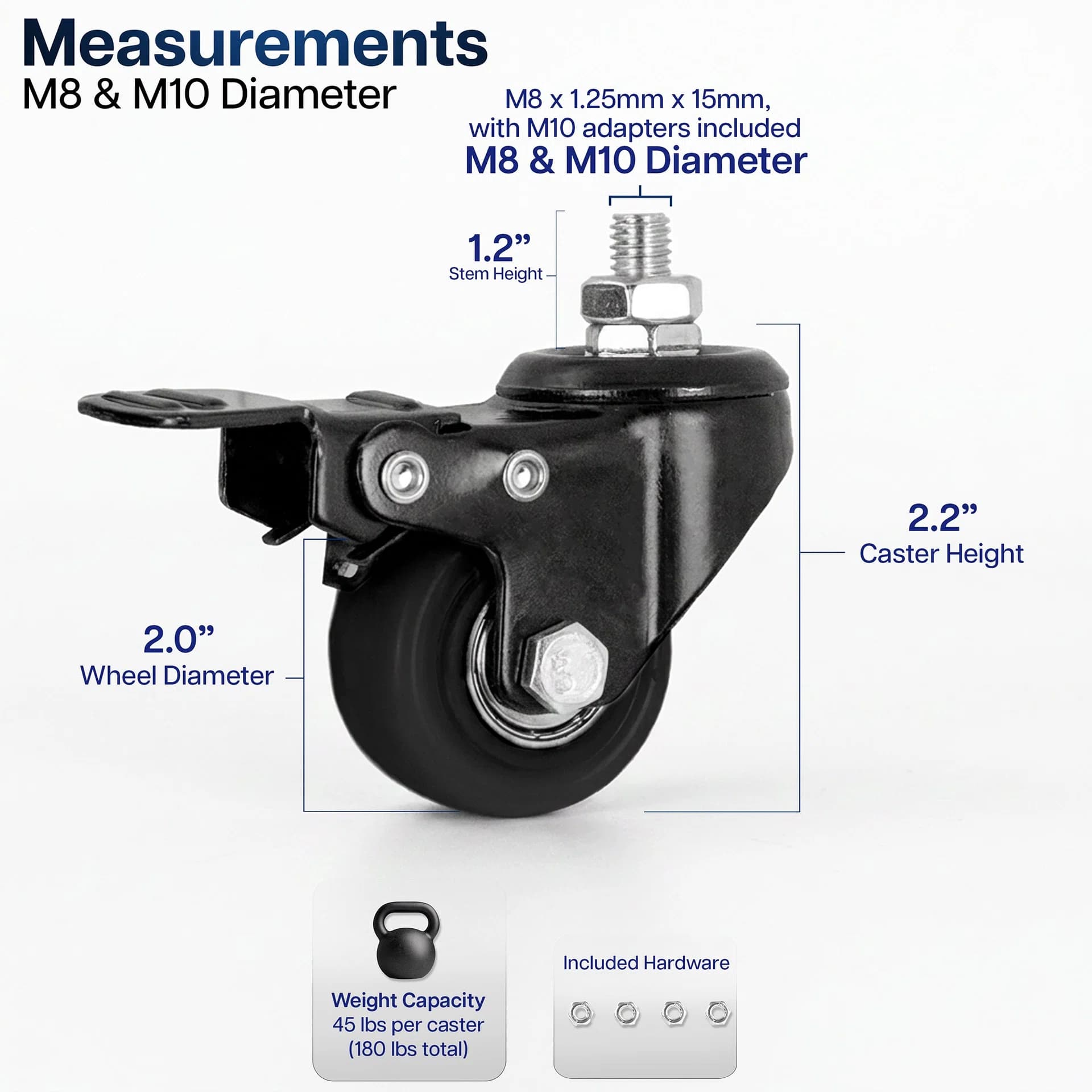 M8 and M10 Lockable Caster Wheels (Set of 4)