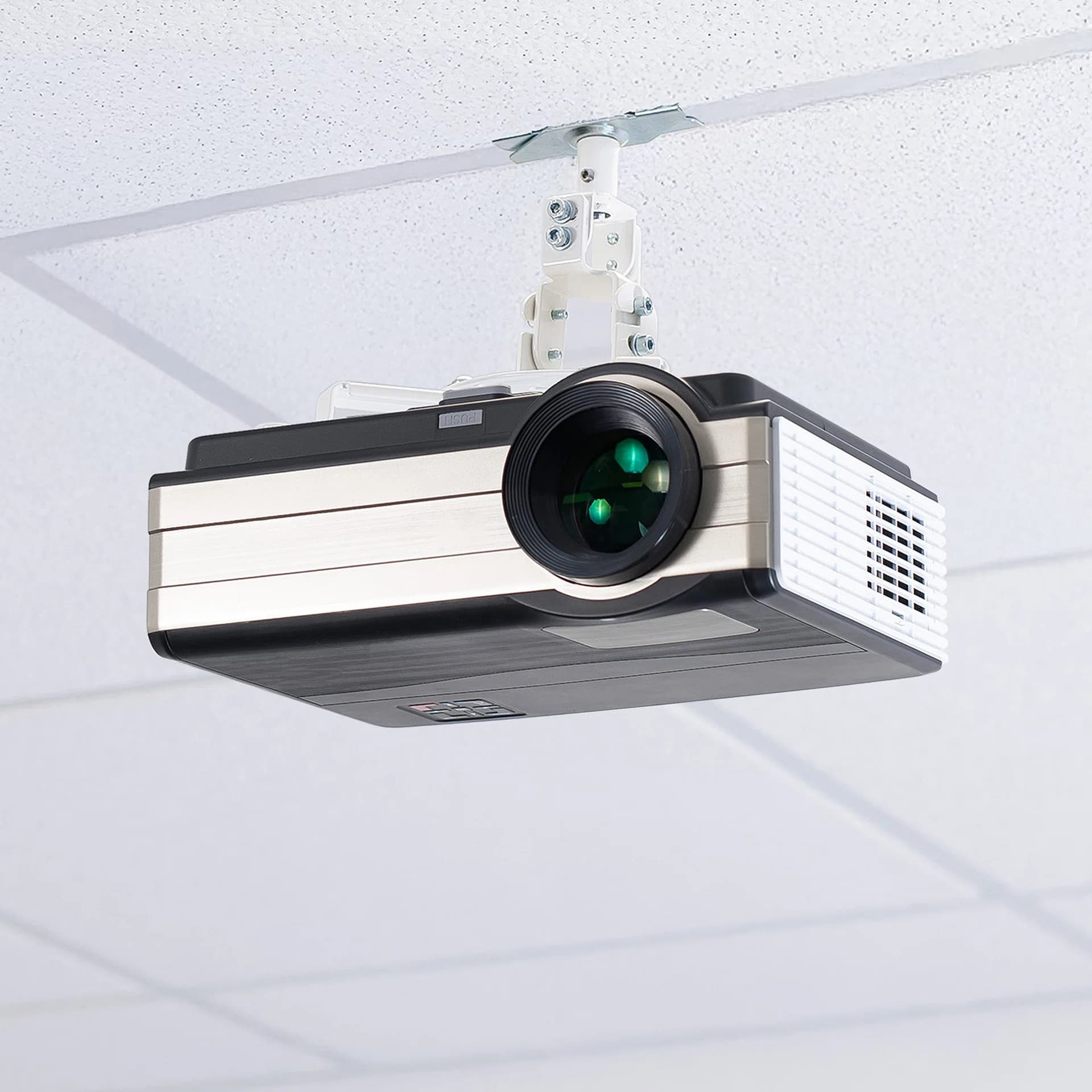 White Drop Ceiling Projector Mount with Scissor Clamp