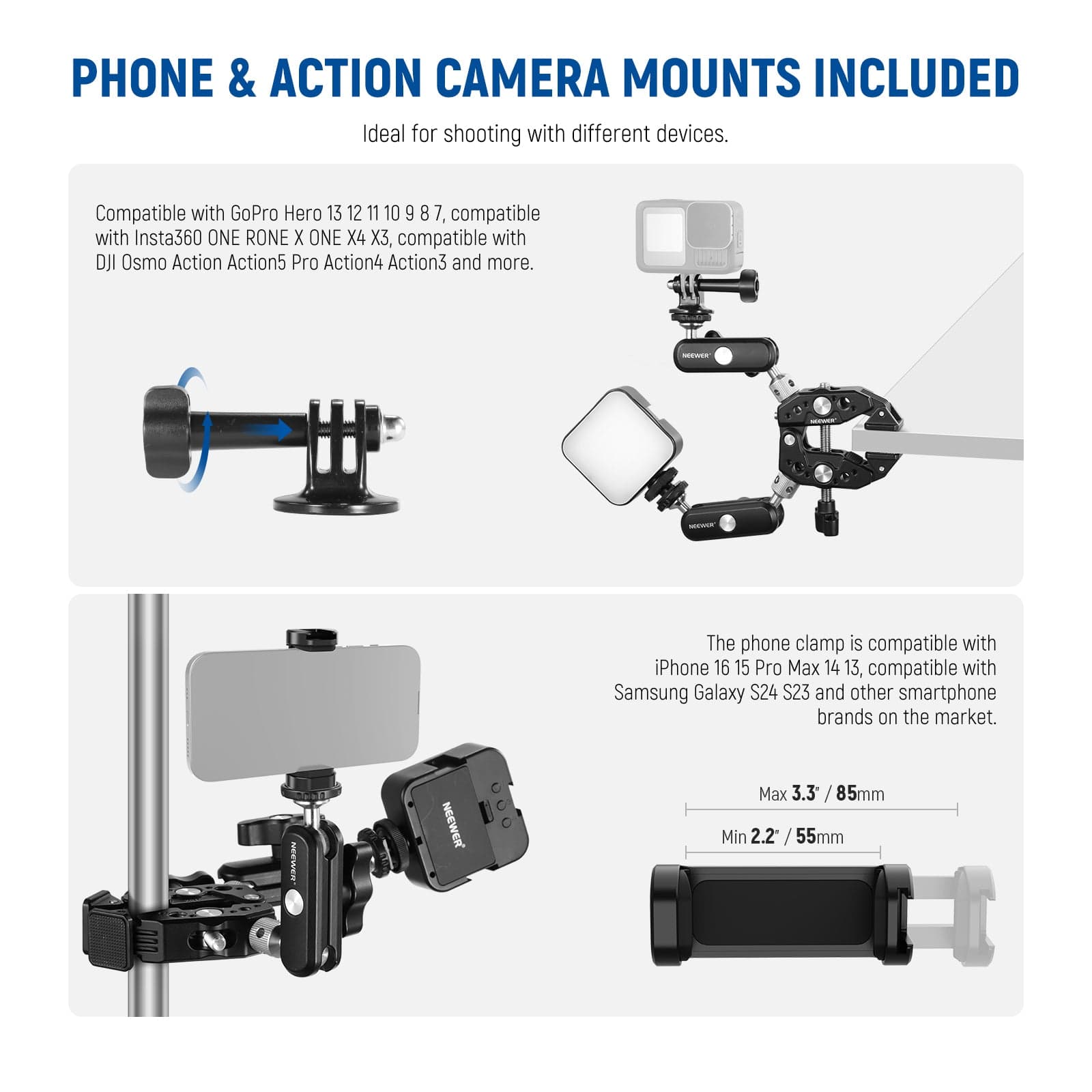 Heavy Duty Super Clamp with Two 360° Dual Ball Head Magic Arms