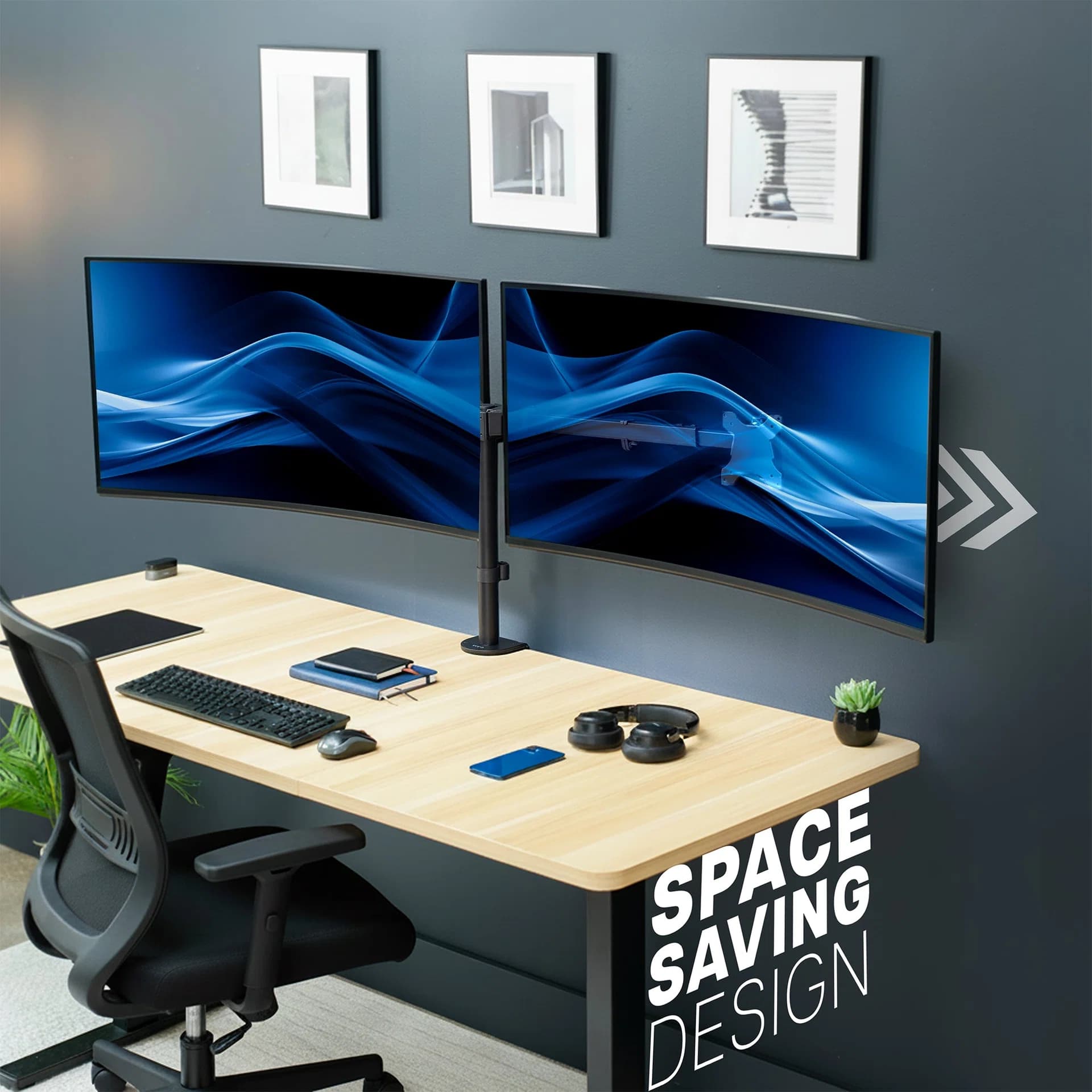 Telescoping Dual Ultrawide Monitor Desk Mount - Up to 45" Screens