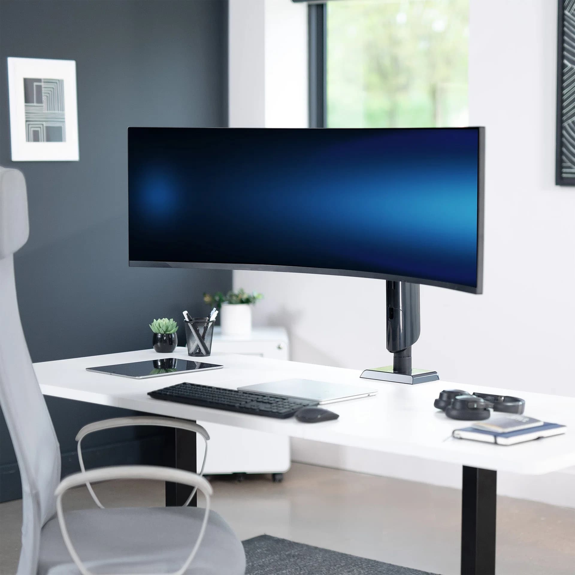 Vertical Lift Single Ultrawide Monitor Desk Mount - Up to 49” Screens
