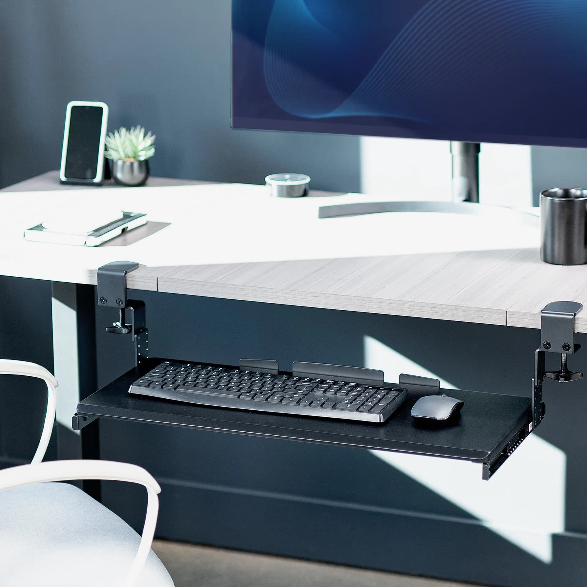 Clamp-on Height Adjustable Keyboard Tray