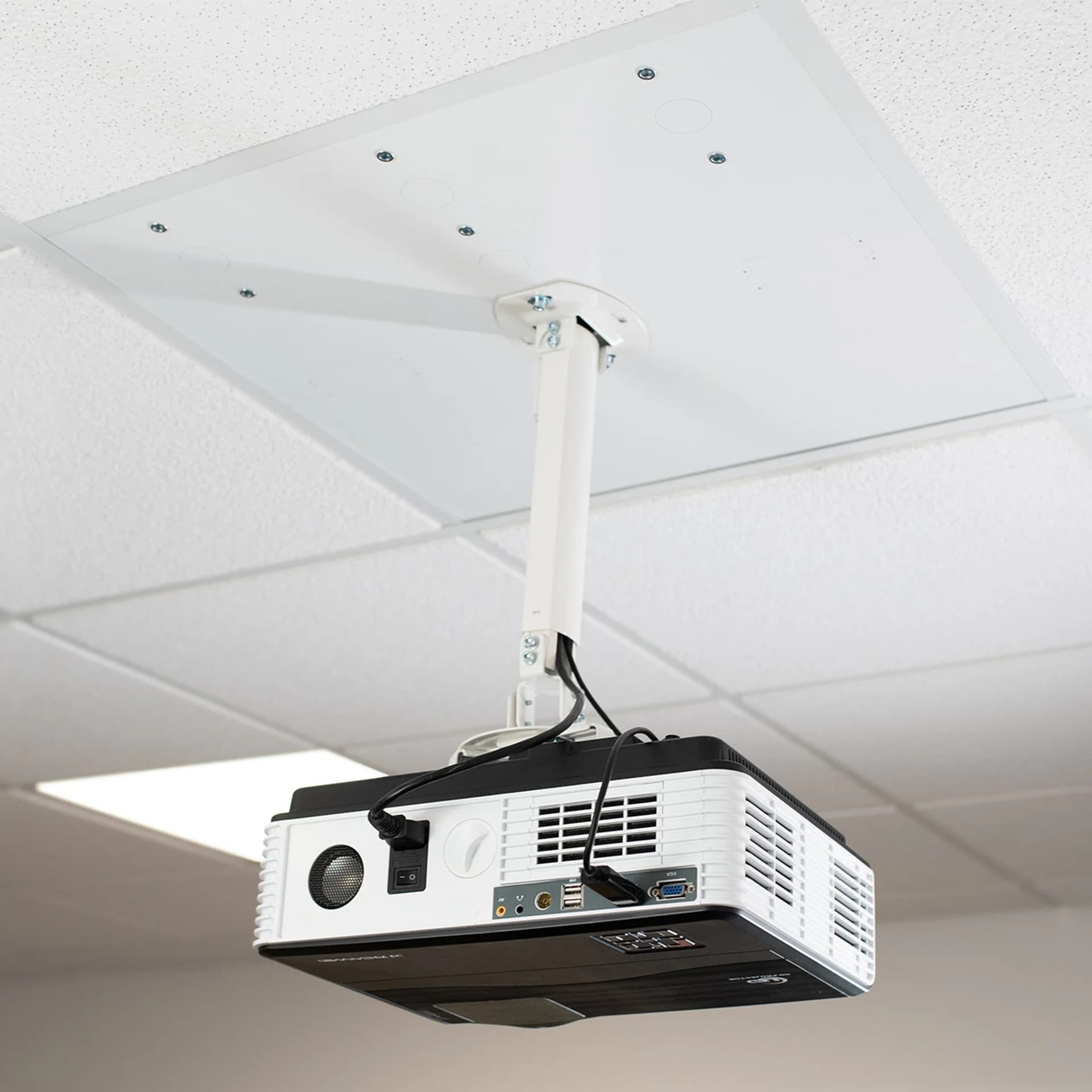 White Universal Drop Ceiling Height Adjustable Projector Mount