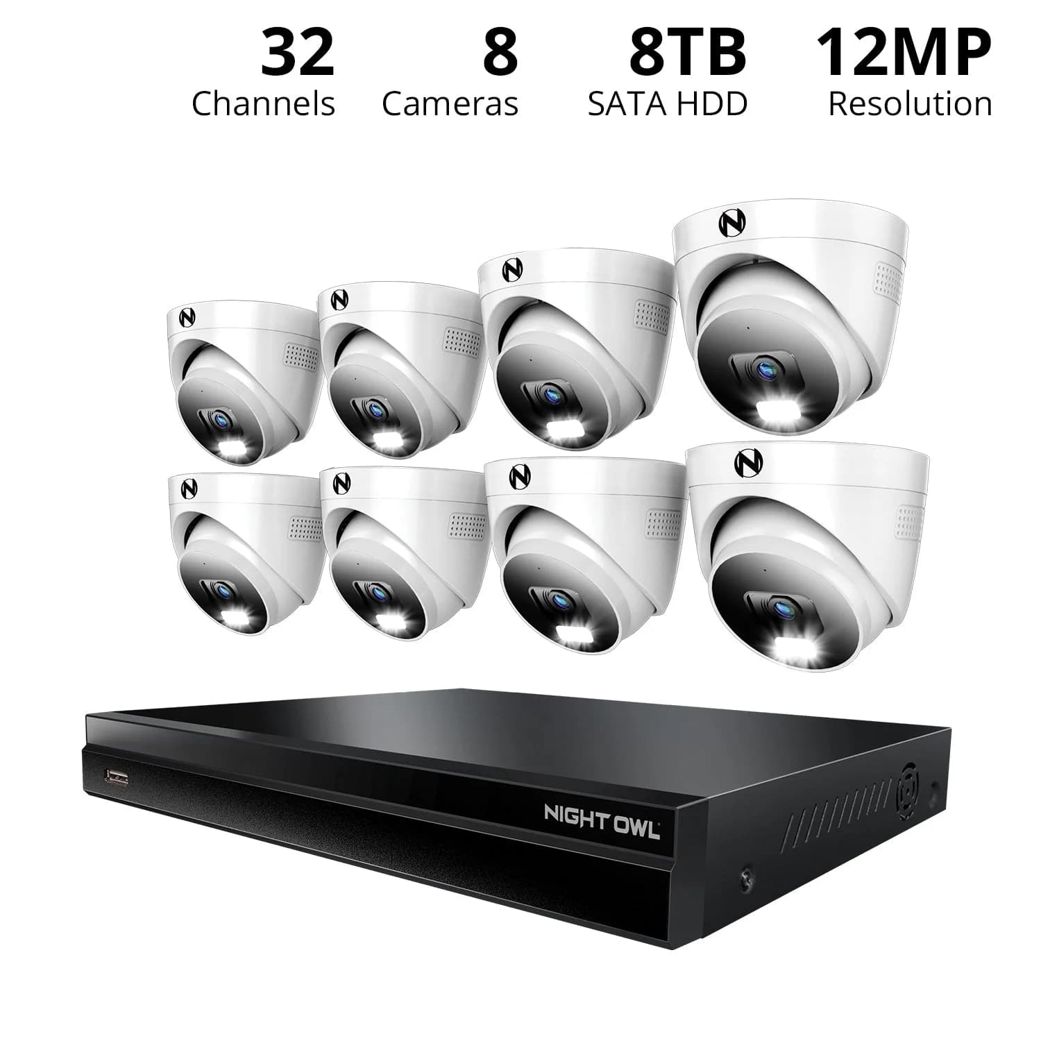 2-Way Audio 32 Channel 12MP NVR with 8TB HDD and 8 Wired IP 4K Deterrence Dome Cameras