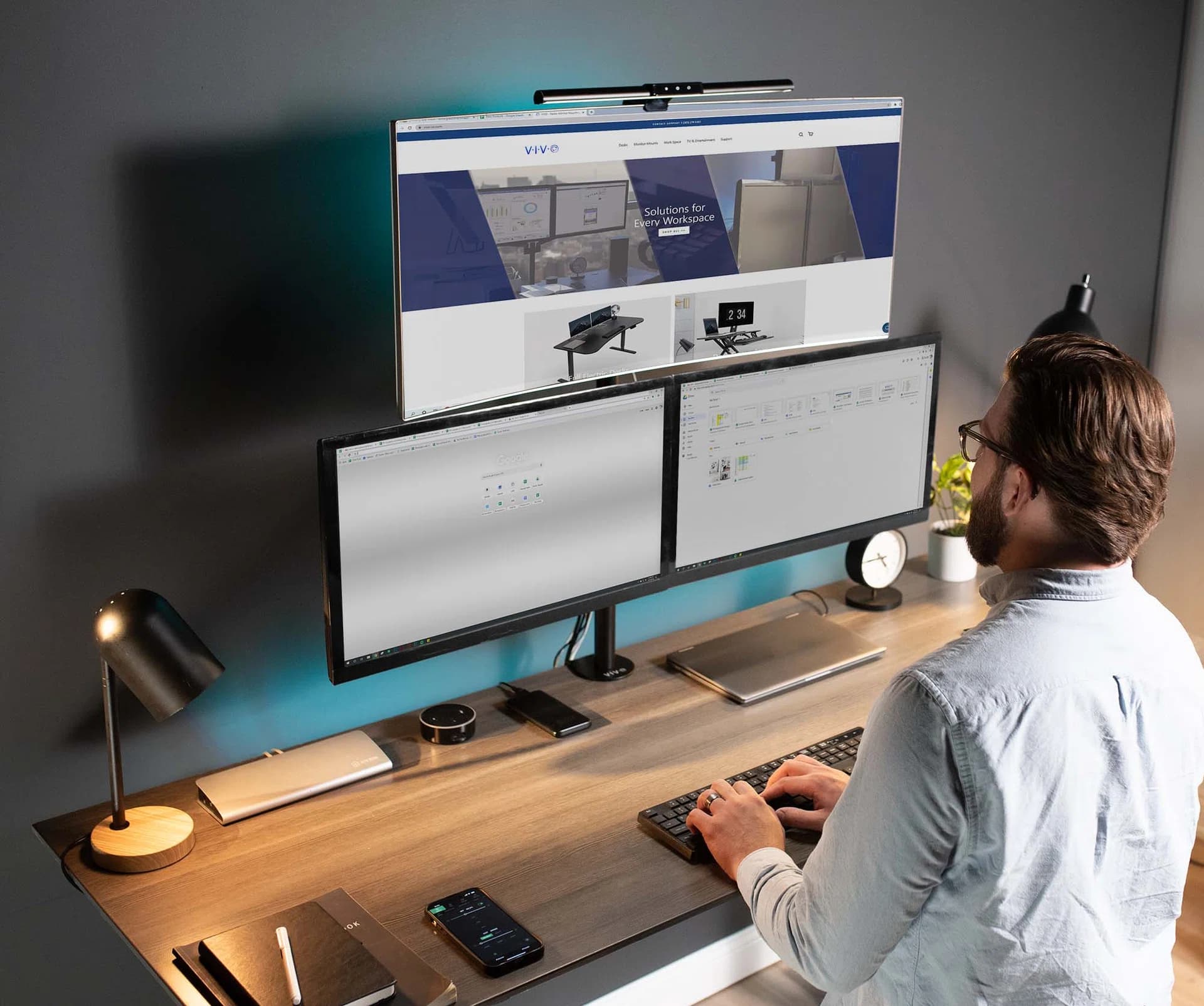 Triple Monitor Desk Mount - 13" to 30" Screens