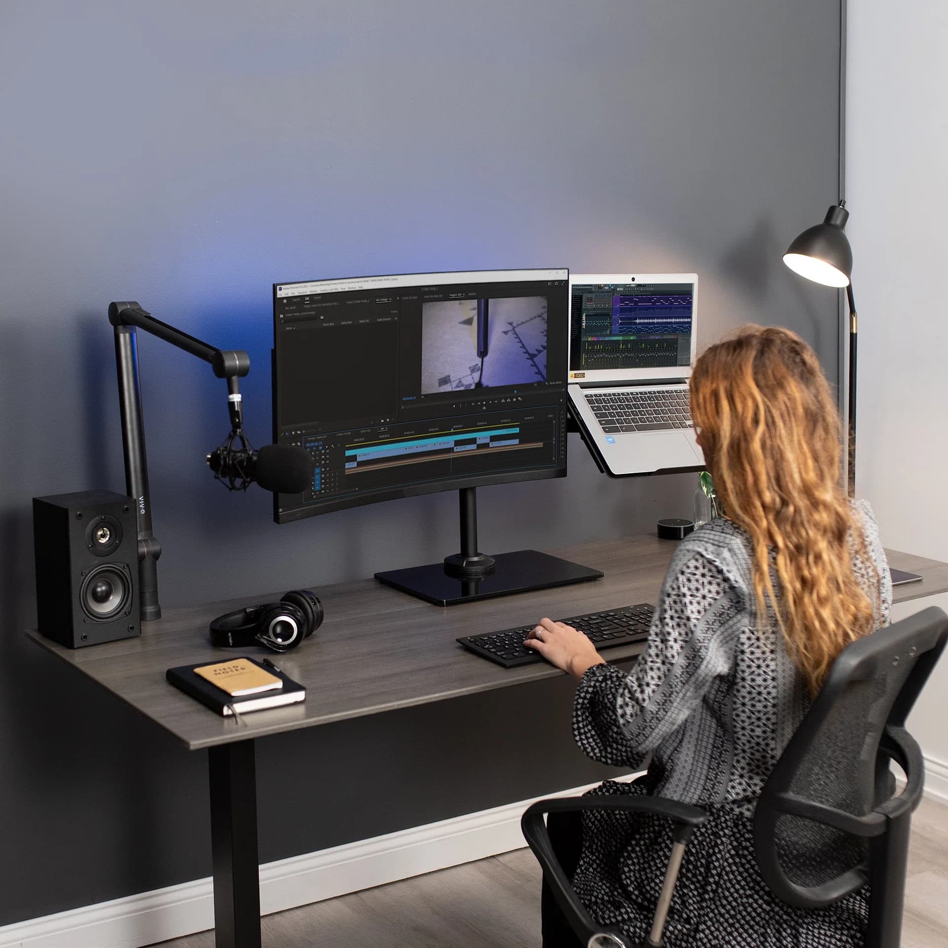 Monitor and Laptop Desk Glass Stand - Up to 32" Screens, 17" Laptops