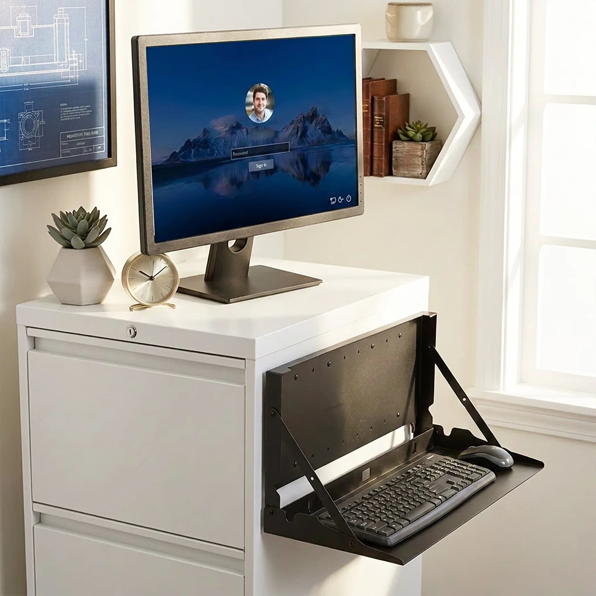 Magnetic Flip Down Keyboard Tray Wall Mount