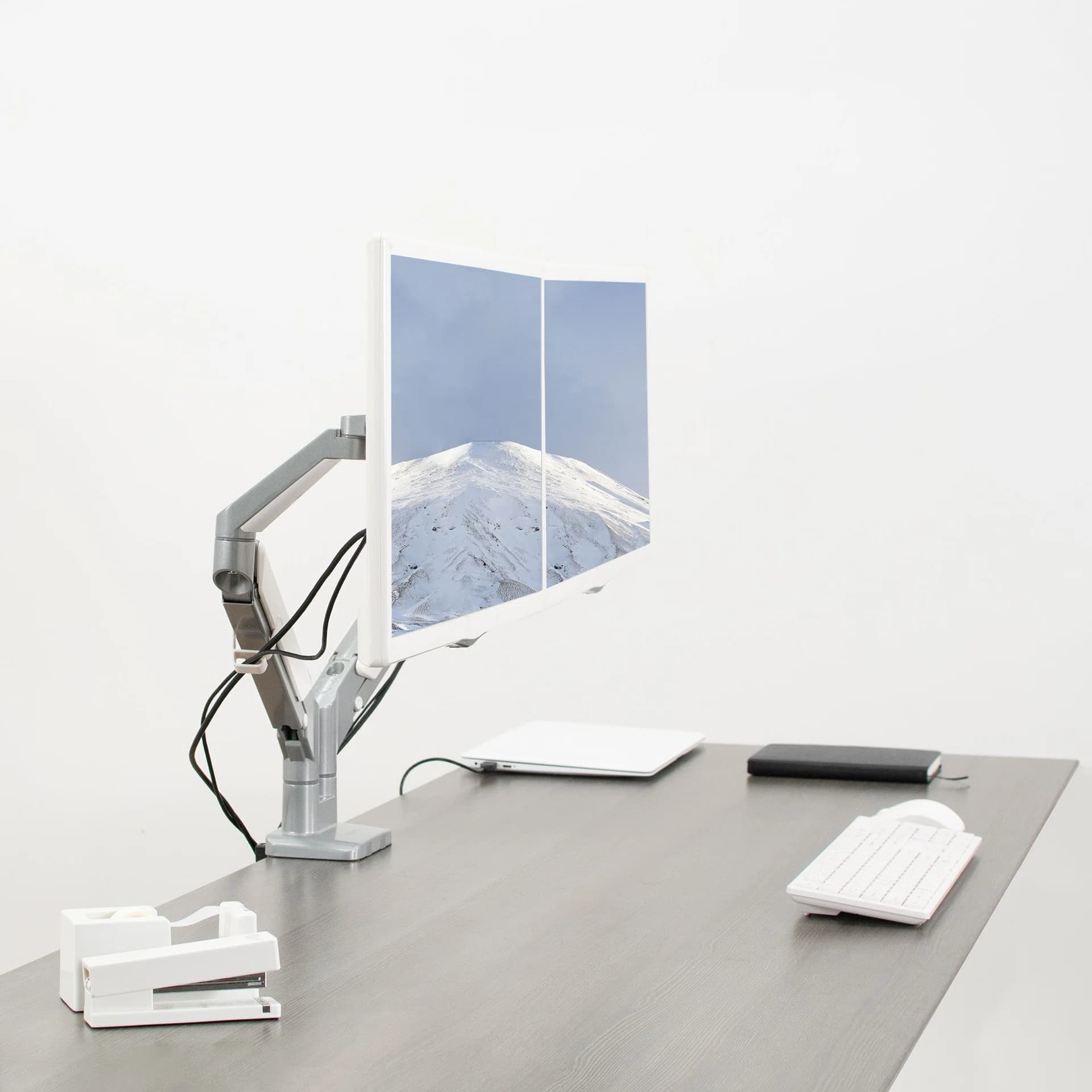Silver Pneumatic Arm Dual Monitor Desk Mount - 17” to 32” Screens
