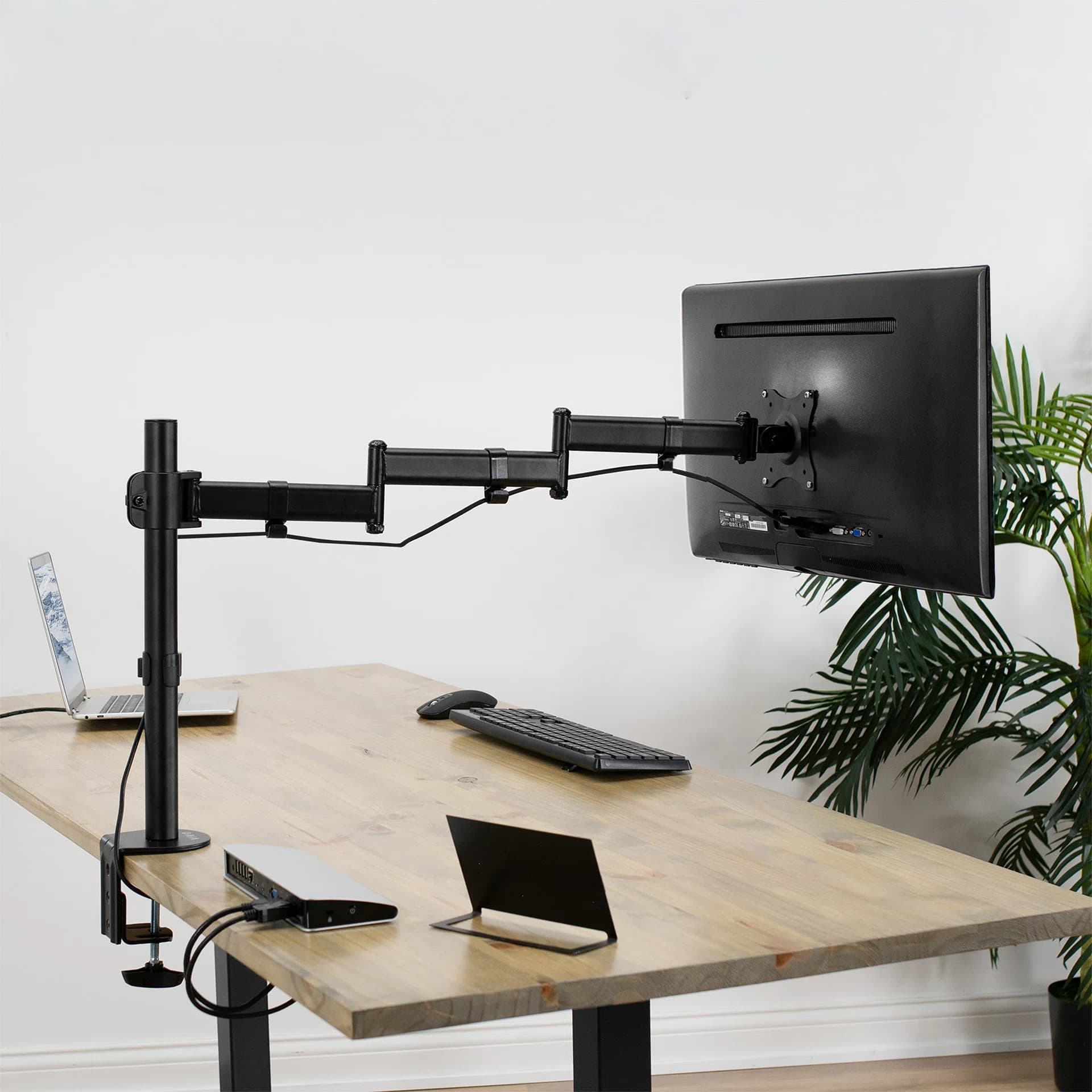 Single Monitor Desk Mount with Extra Long Arm - 13” to 32” Screens