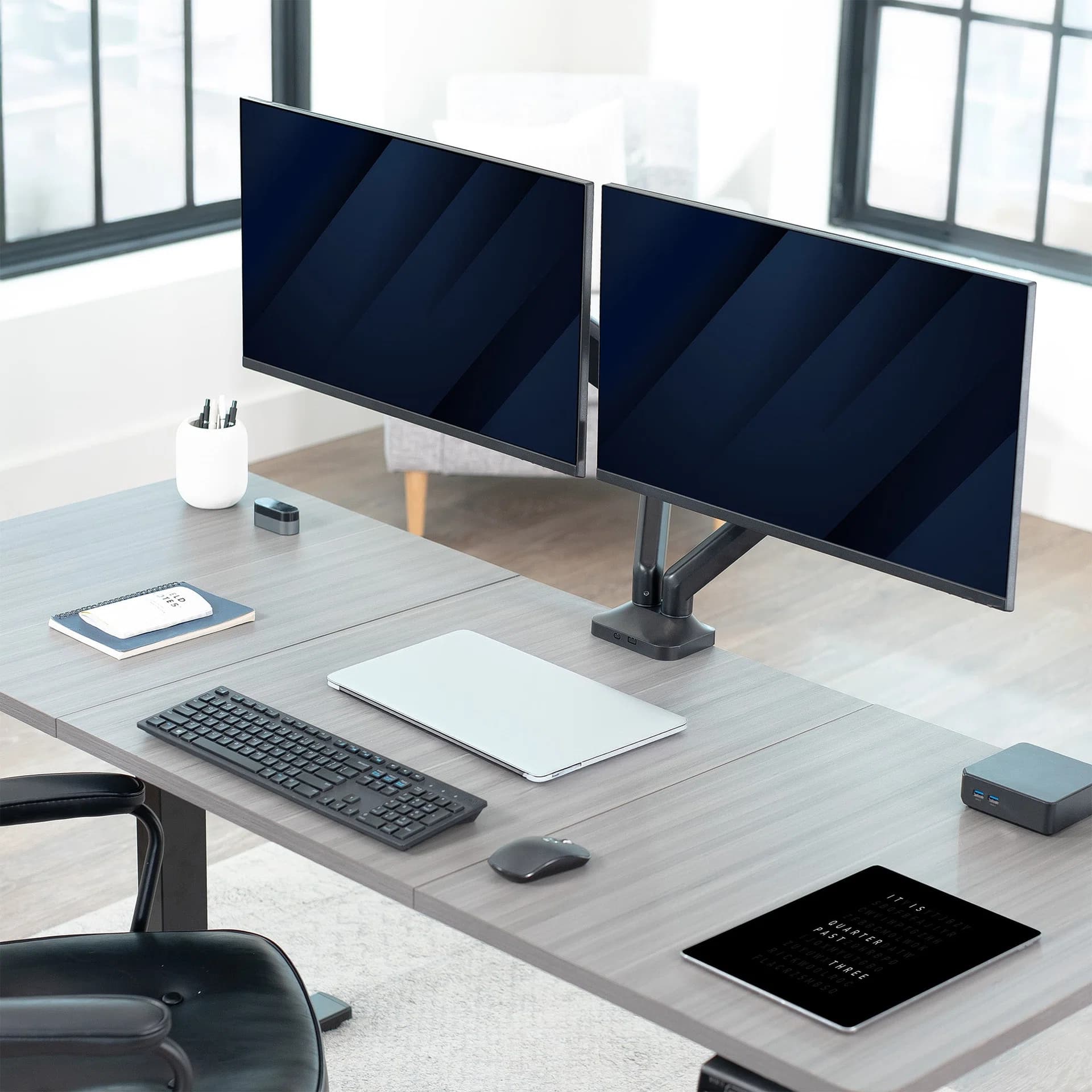Pneumatic Arm Dual Ultrawide Monitor Desk Mount - Up to 35" Screens