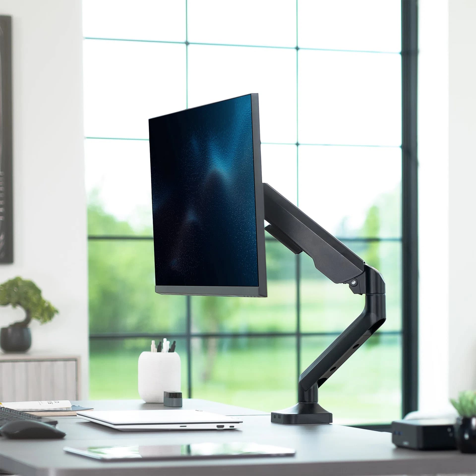 Pneumatic Arm Single Ultrawide Monitor Desk Mount - Up to 40" Screens