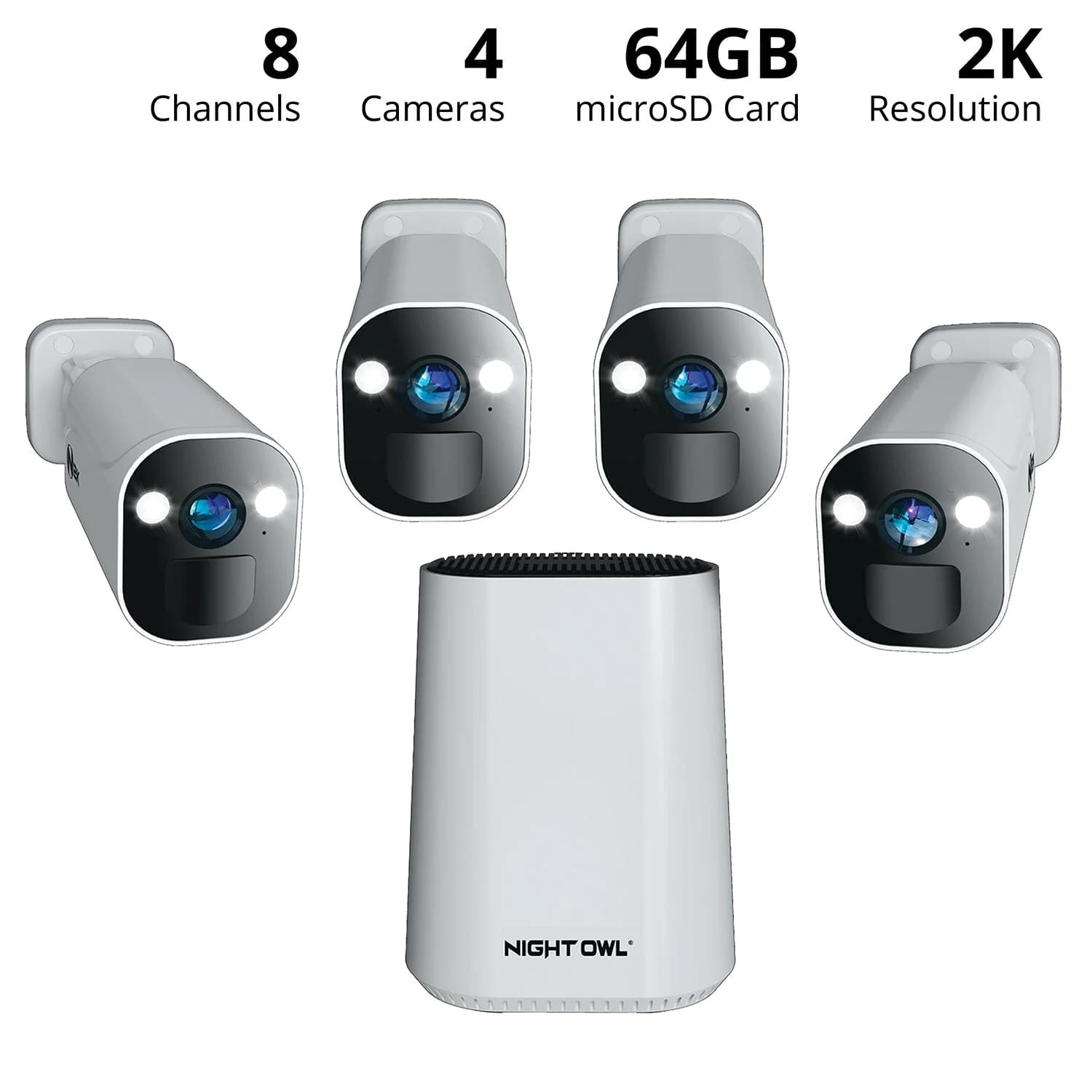 Expandable Wi-Fi Security Hub with 64GB microSD Card and 4 Wire Free 2K Deterrence Cameras