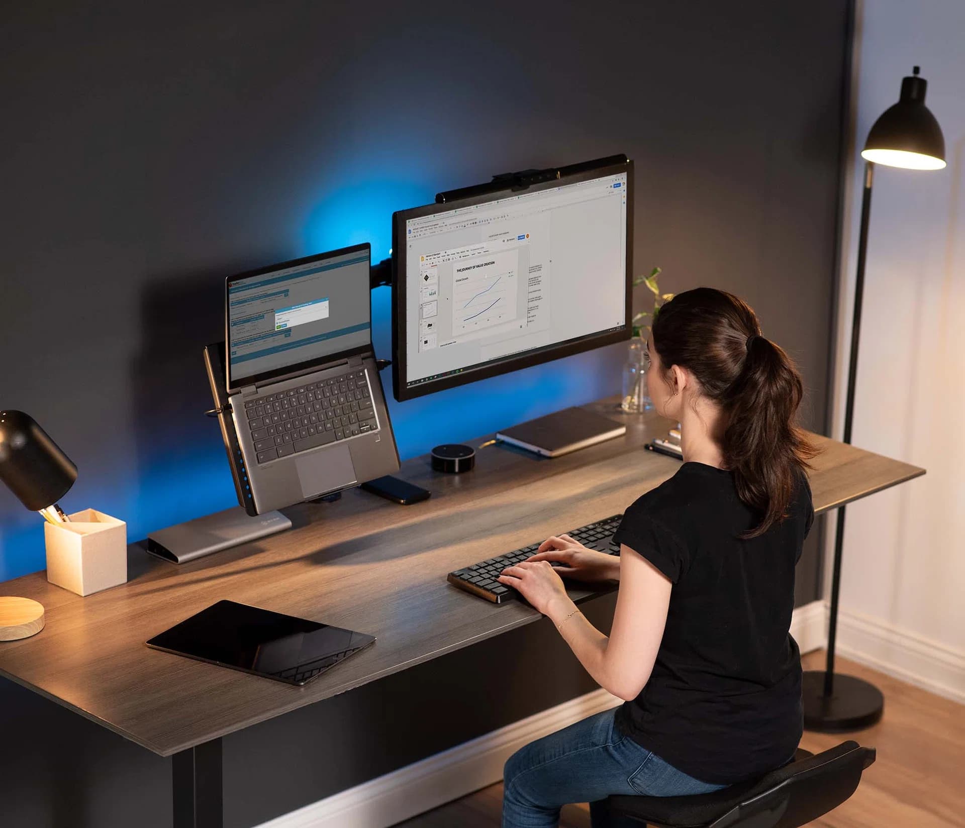 Single Monitor and Laptop Desk Mount - Up to 32" Screens, 17" Laptops