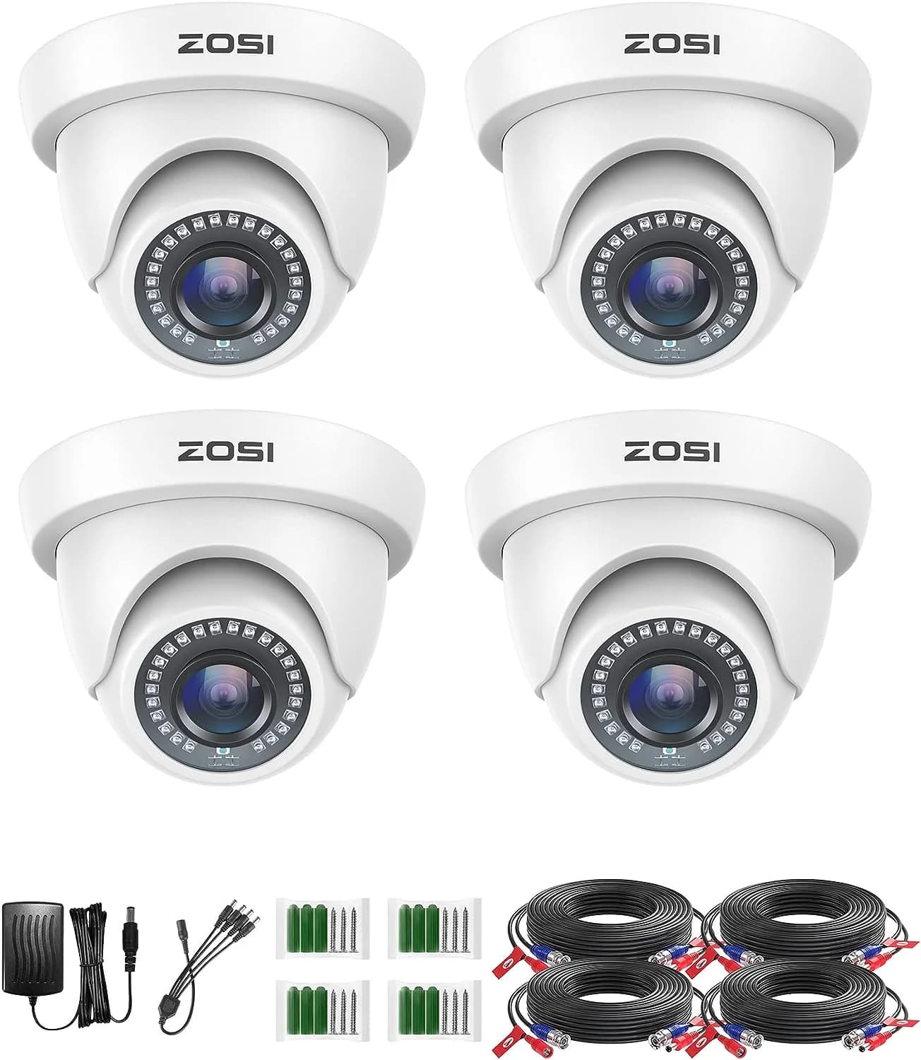 C419 2pack/4pack 1080P HD-TVI Security Camera + 60 ft BNC Cable (ZG4192B) — Black — 4-Camera Pack