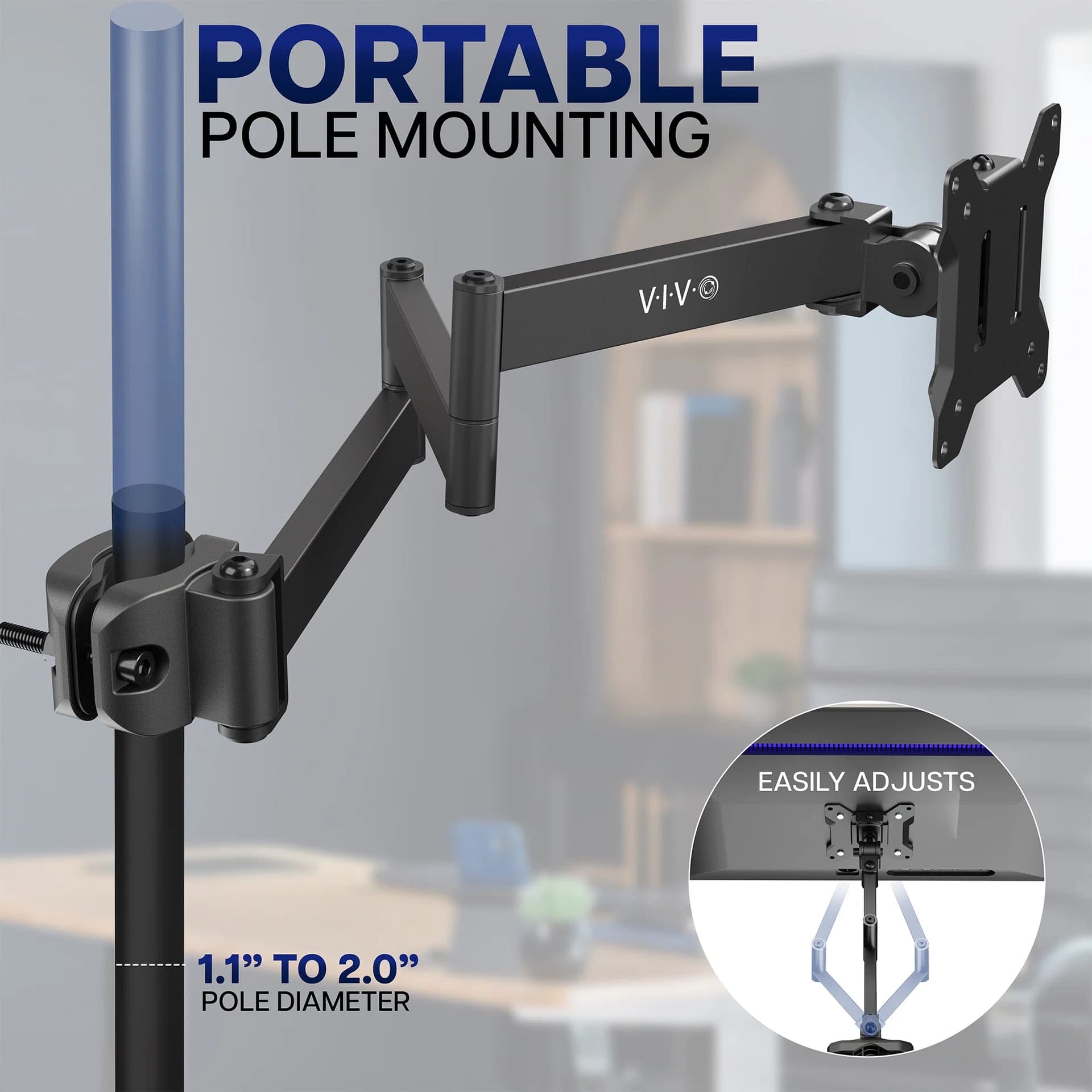 Long Arm VESA Monitor Pole Mount - 17" to 32" Screens