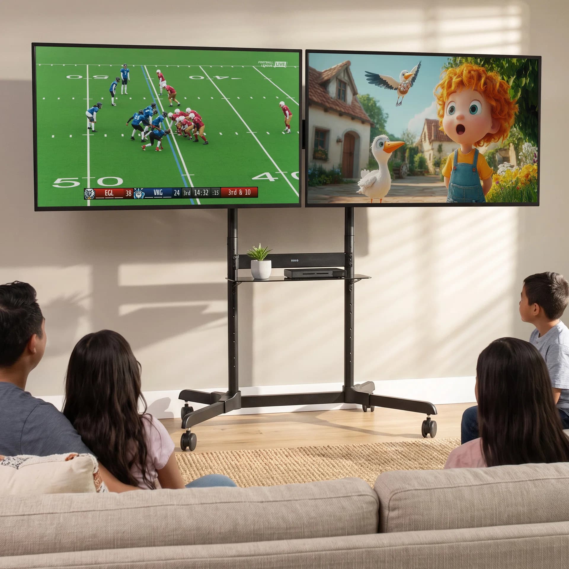 Mobile Dual Horizontal TV Cart - 55” Screens