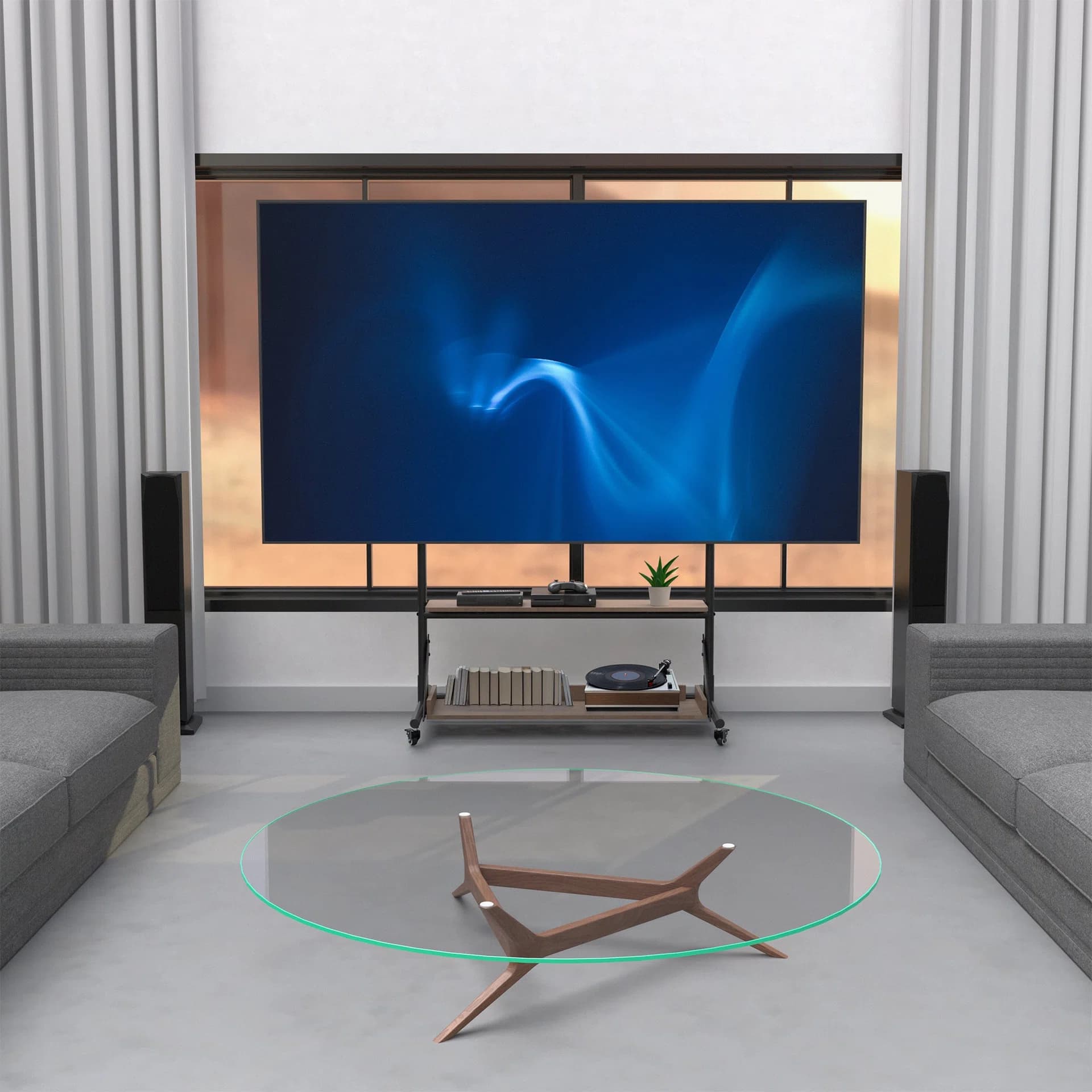 TV Cart with Dark Wood Shelves - 55” to 100” Screens