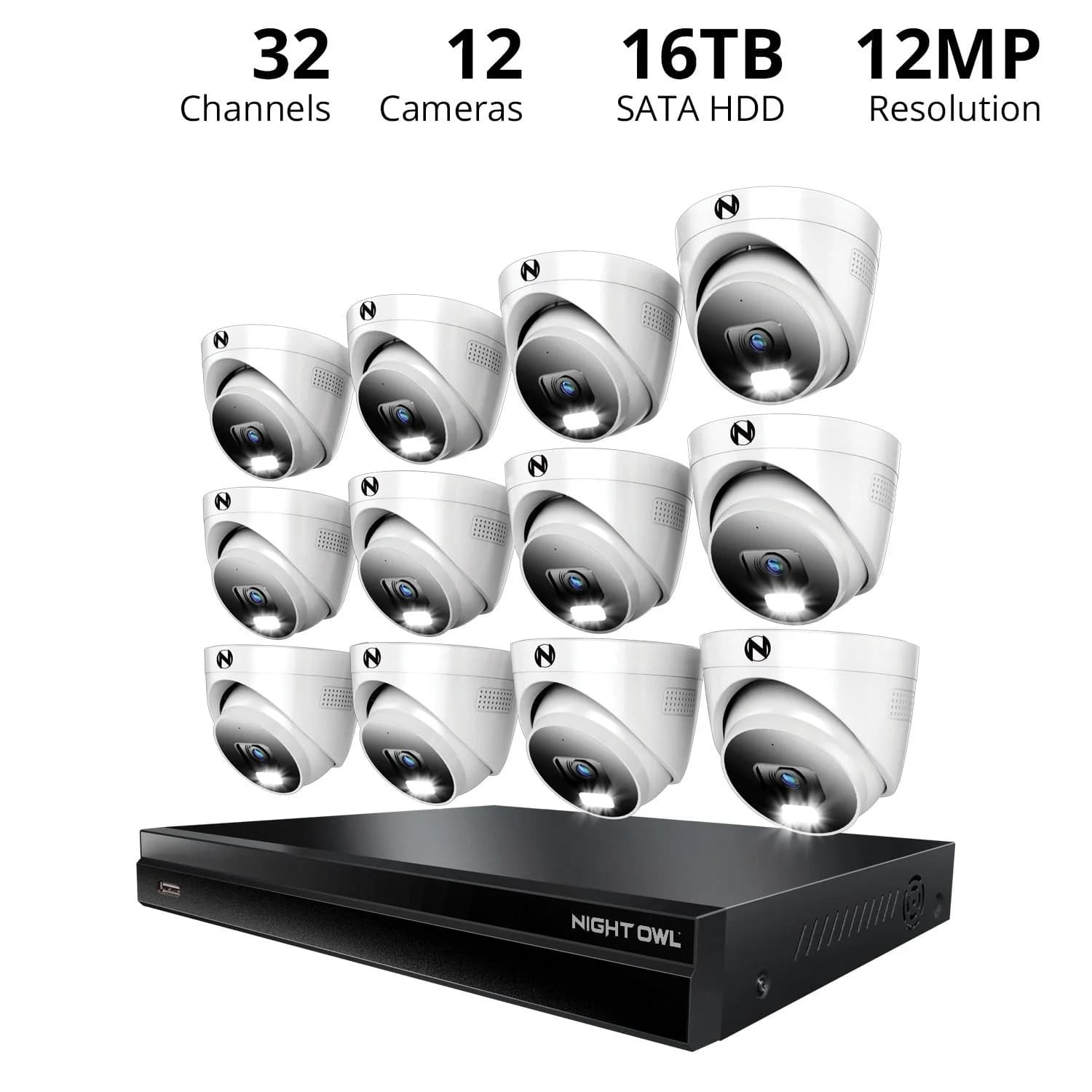 2-Way Audio 32 Channel 12MP NVR with 16TB HDD and 12 Wired IP 4K Deterrence Dome Cameras