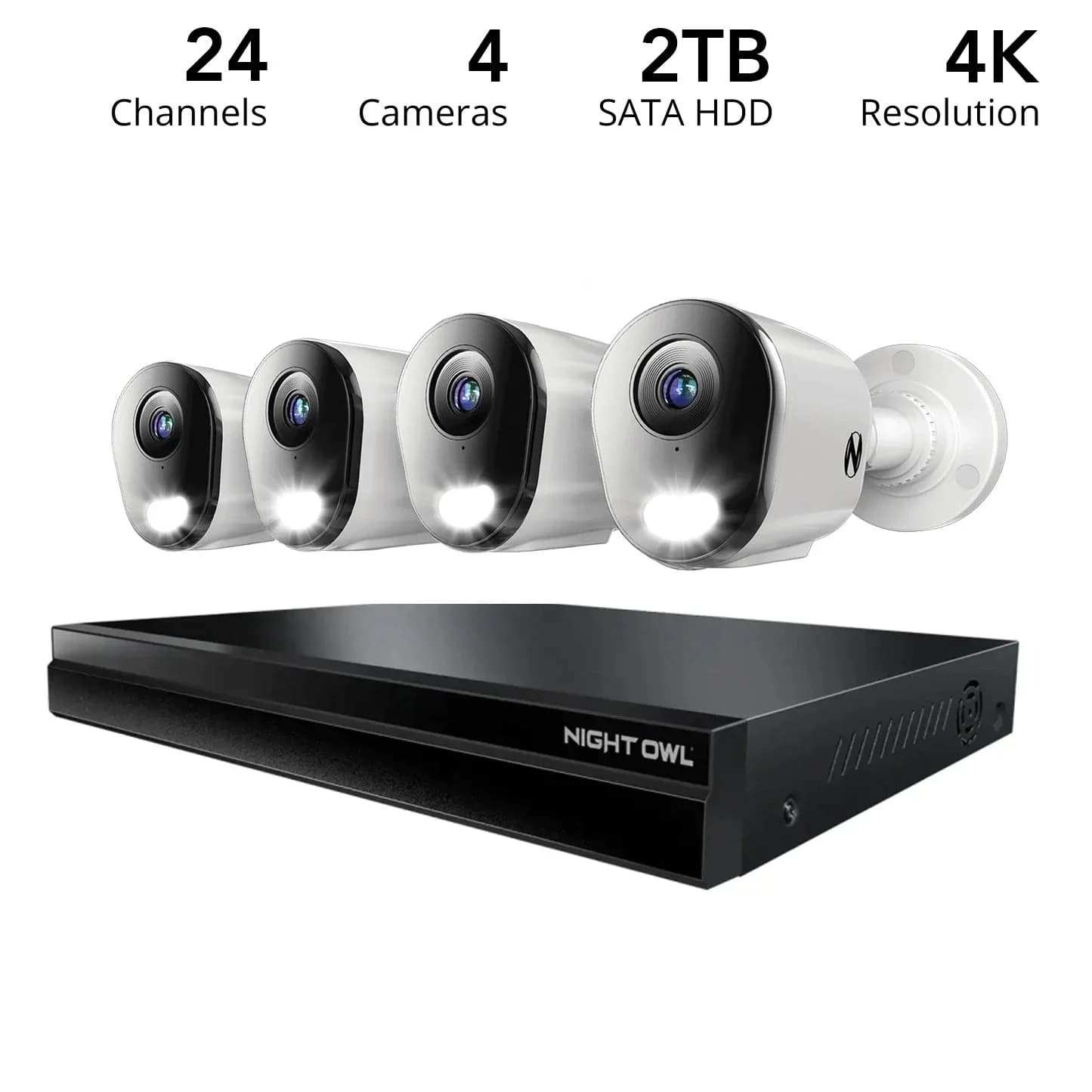 24 Channel 12MP eNVR with 2TB Hard Drive and 4 Wired IP 4K Bullet Cameras w 2-Way Audio - 8 POE Ports