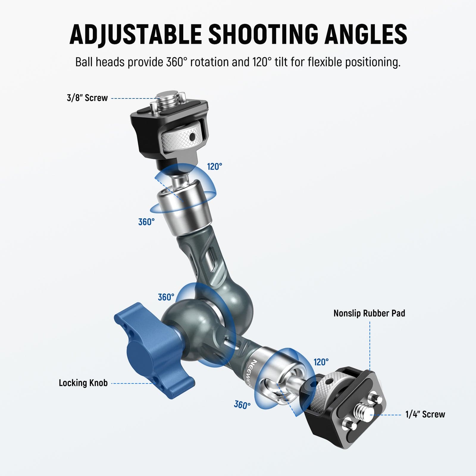 UA082 7" Articulating Magic Arm with 1/4" 3/8" Anti Twist Screws