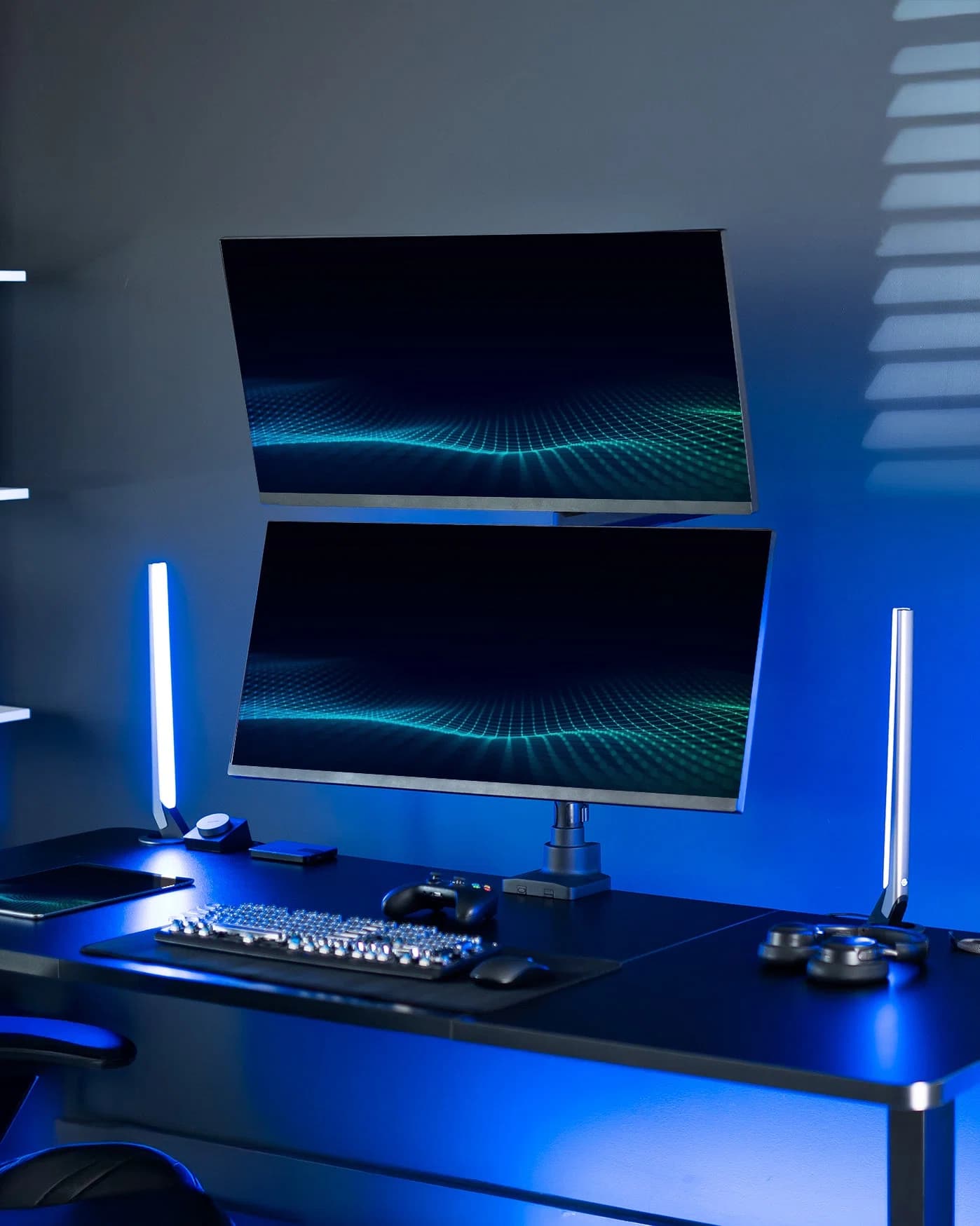 Pneumatic Arm Dual Ultrawide Monitor Extra Tall Desk Mount - Up to 49" Screens
