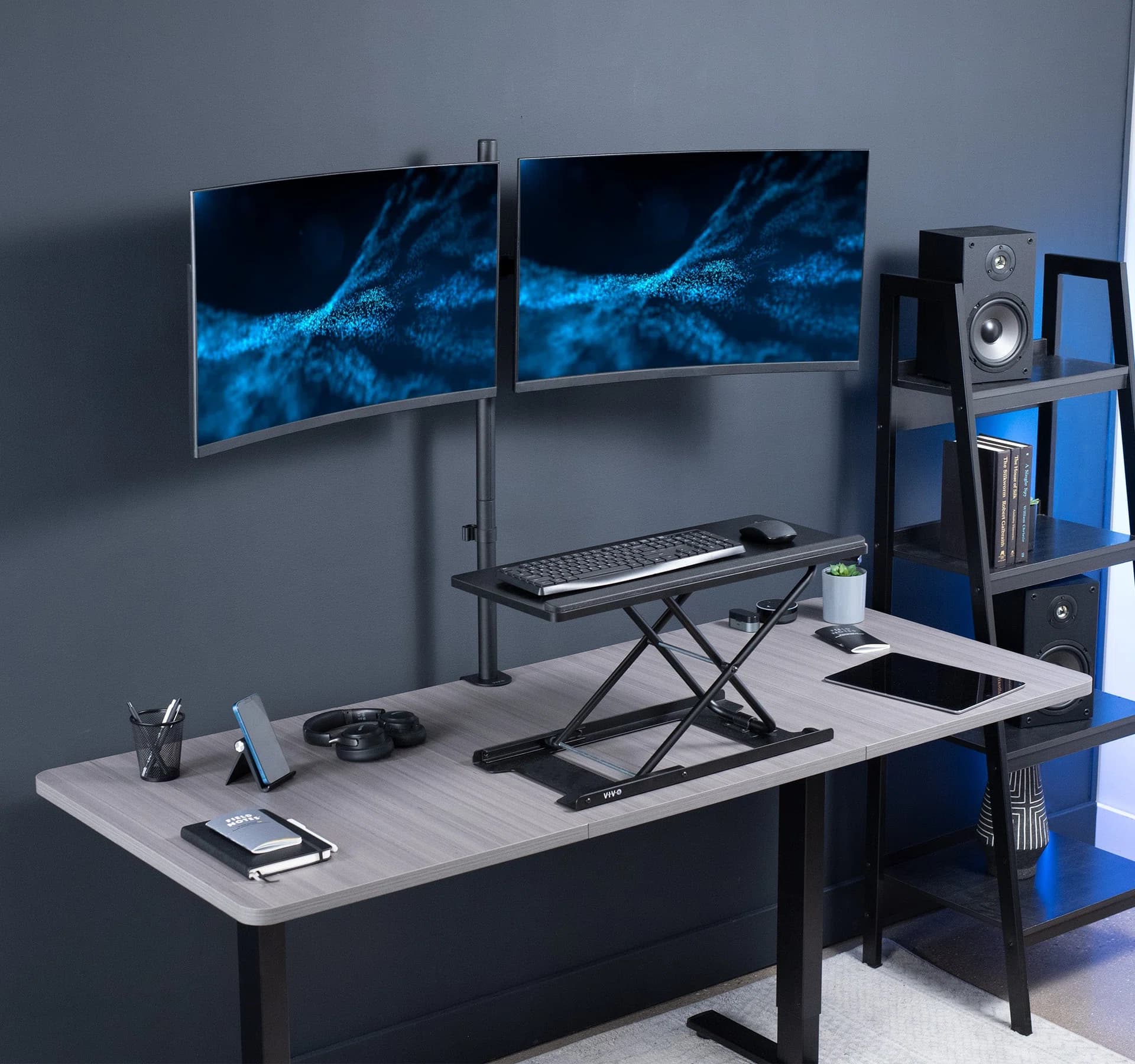 Extra Tall Telescoping Dual Monitor Desk Mount - 27” to 38” Screens