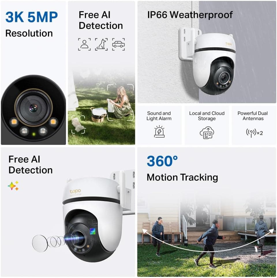 Pan/Tilt 3K 5MP 360 Outdoor Security Camera, Tapo C530WS