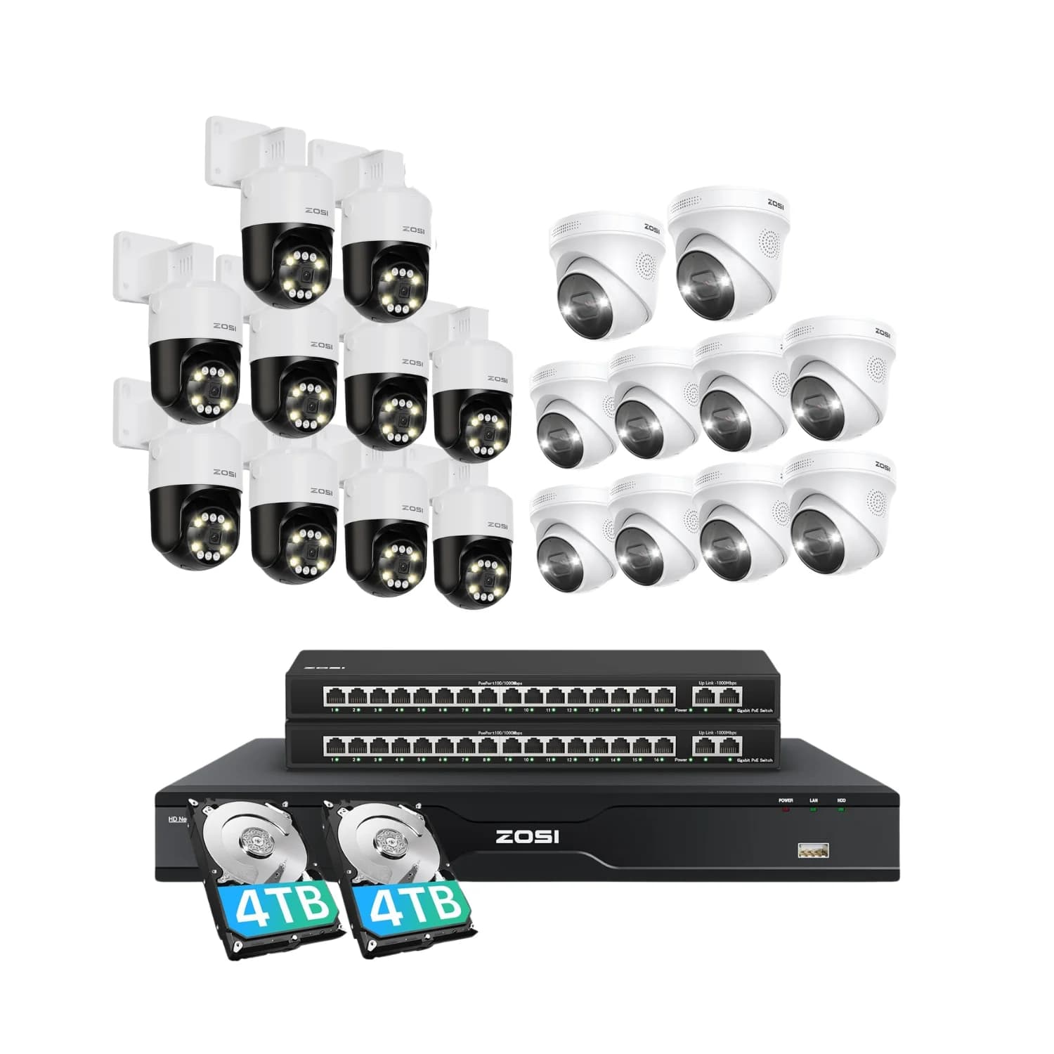 C296B/C225 32-Camera White 4K 32-Channel PoE System — 4TB