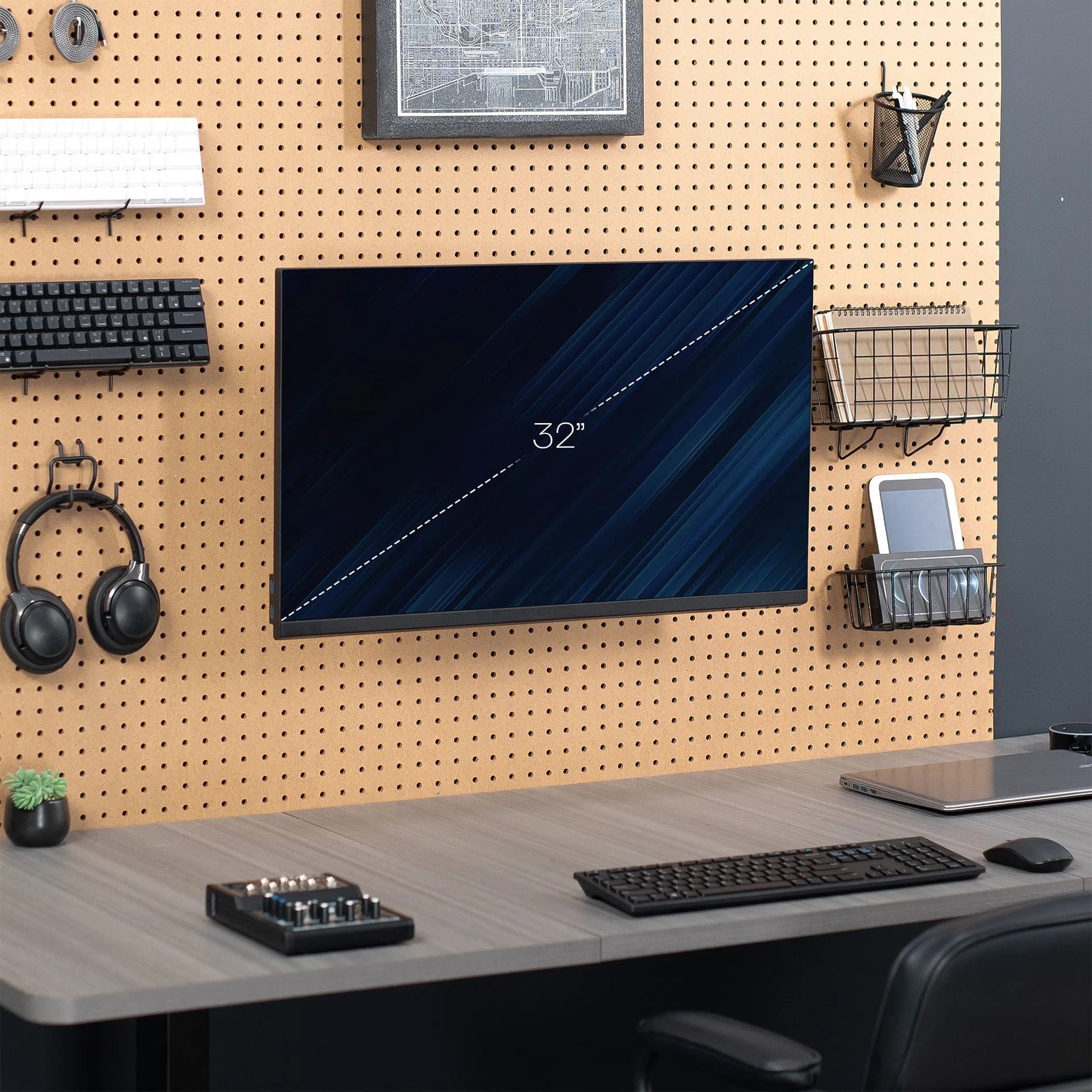 Single Monitor Pegboard Panel Mount with Arm - 13" to 32" Screens