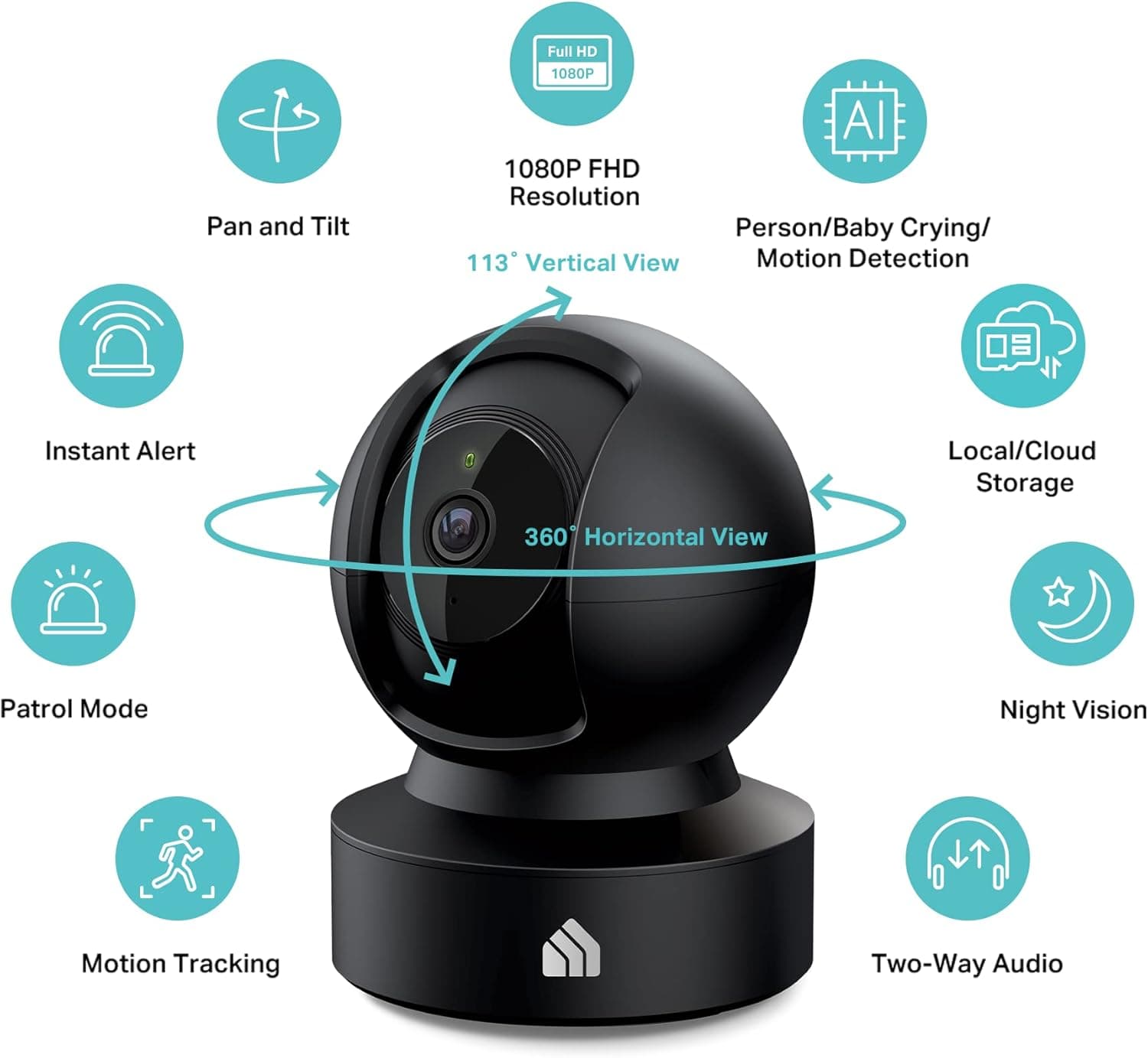 Smart Indoor Pan-Tilt Home Security Camera Black, Kasa EC71