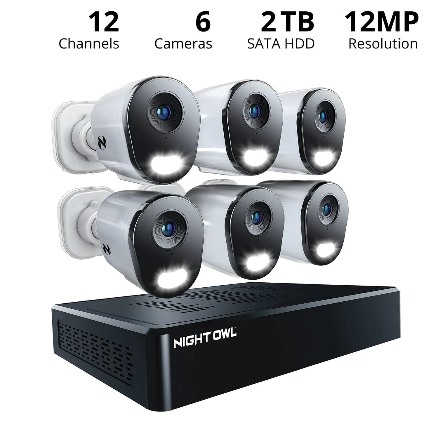 Power over Ethernet 12 Channel 4K+ 12MP NVR Security System with 2TB HD and 6 Wired IP 4K+ Deterrence Cameras and 2 Way Audio