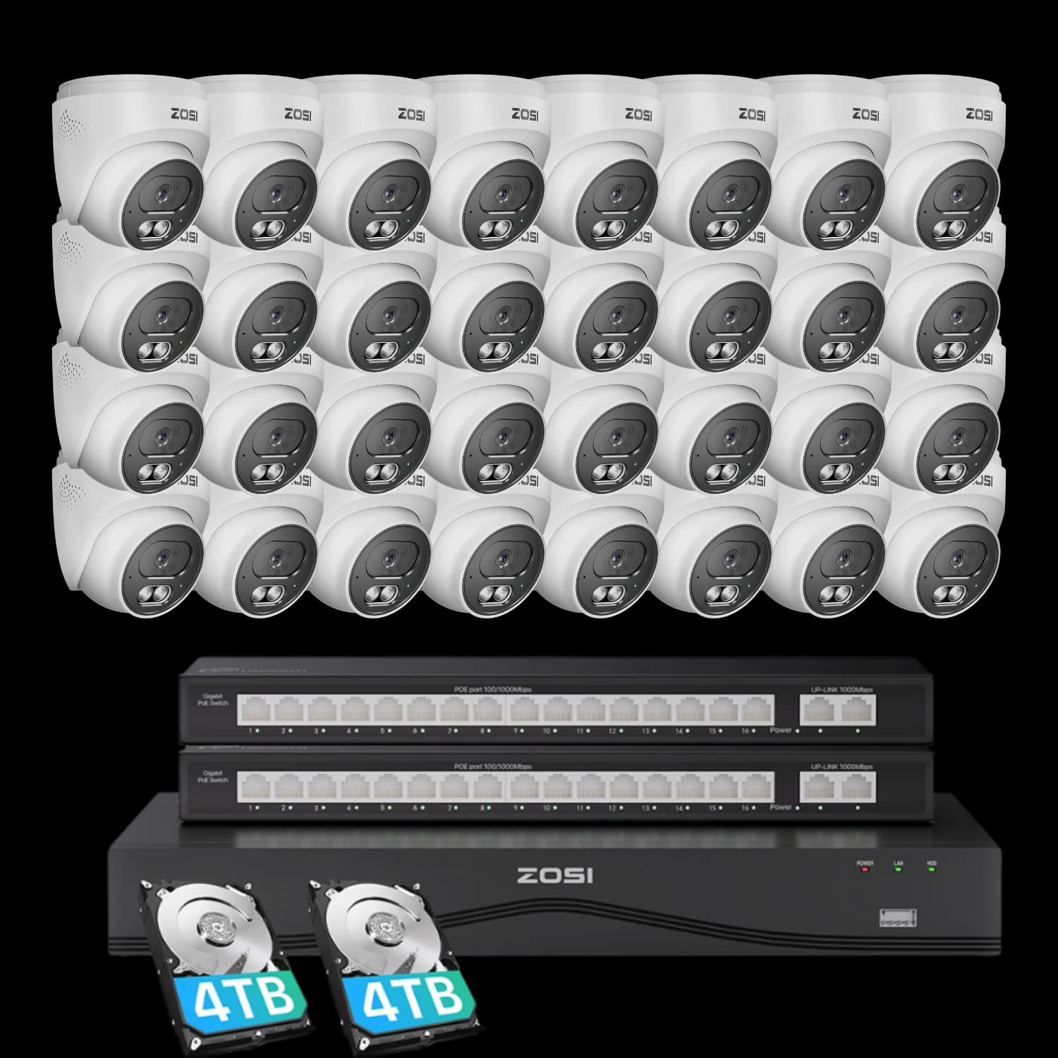 C220 16-Camera White 4K 32-Channel PoE System — 4TB