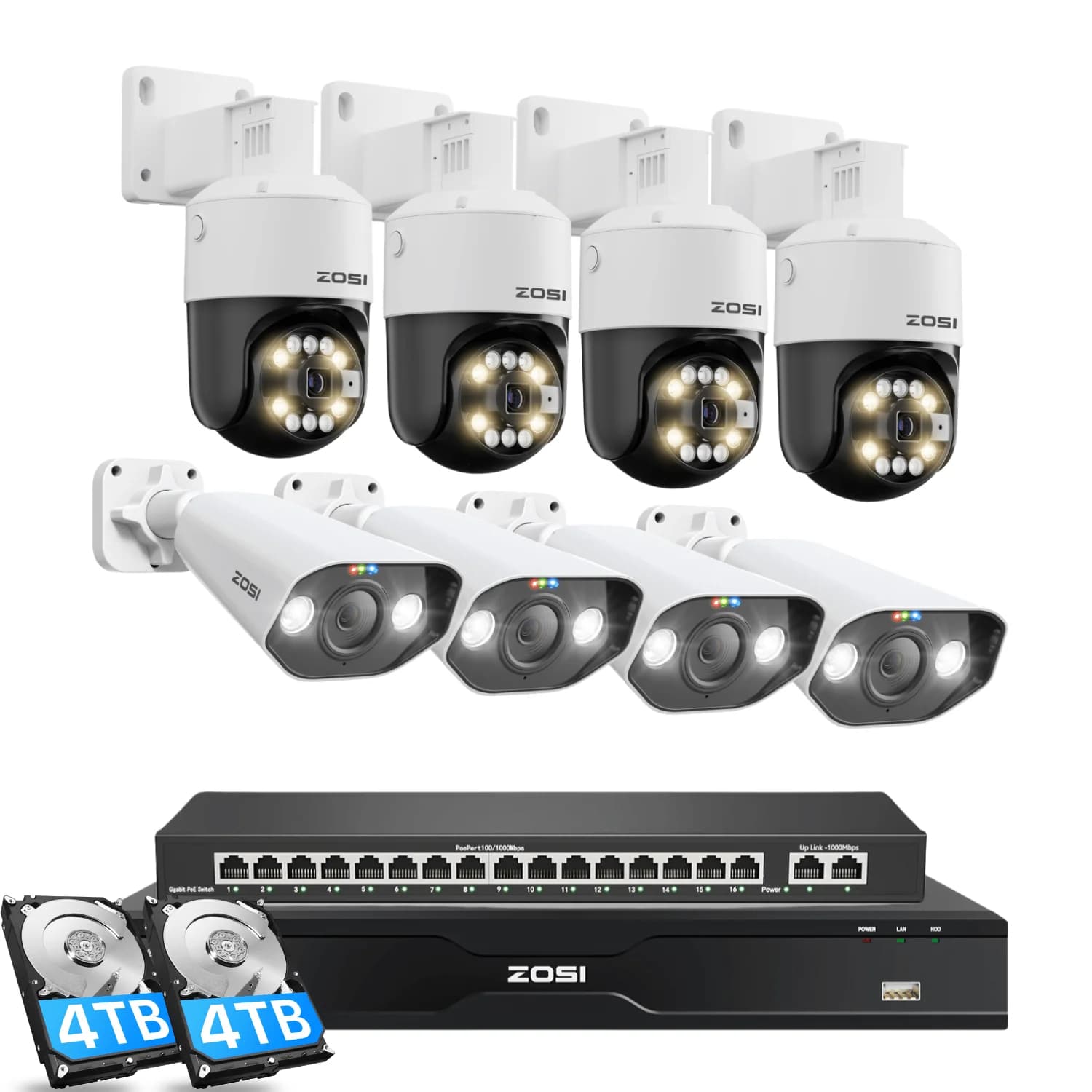 C182/C296 4-Camera White 4K 32-Channel PoE System — 4TB