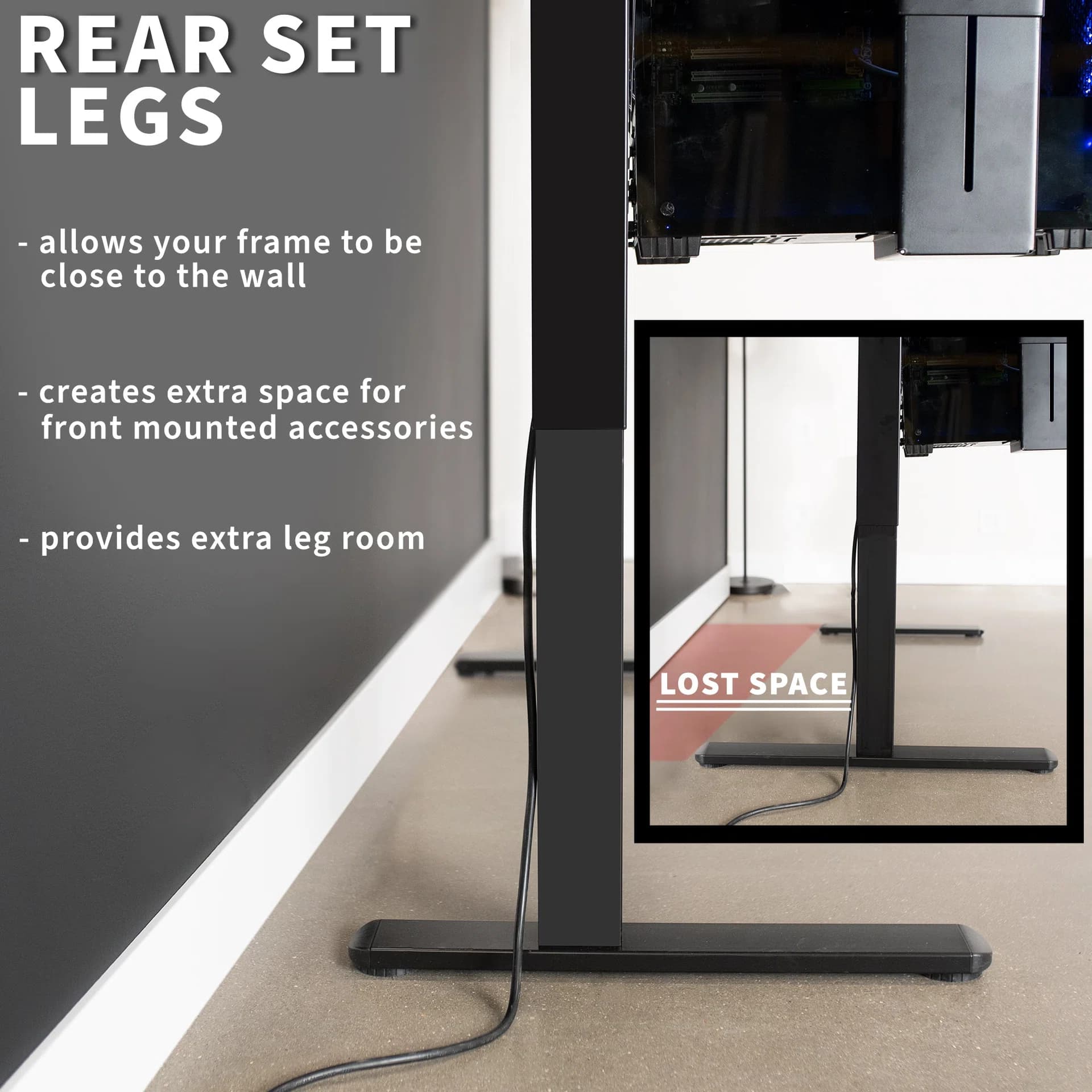 Electric Single Motor Desk Frame with Rear-set Legs