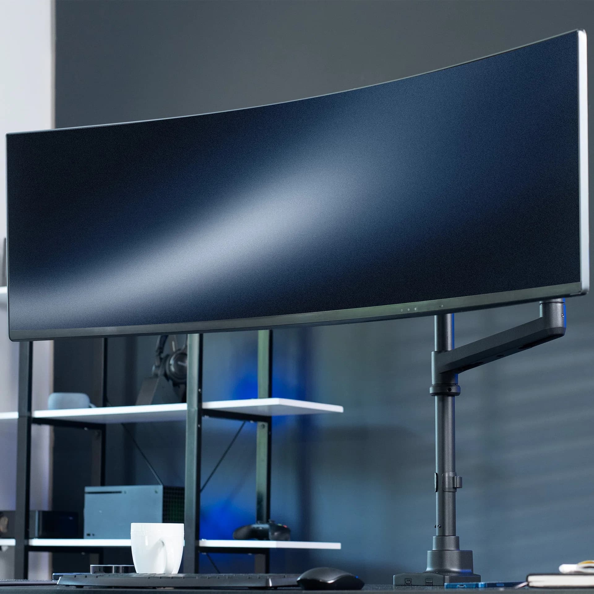Pneumatic Arm Single Ultrawide Monitor Extra Tall Desk Mount - Up to 49" Screens