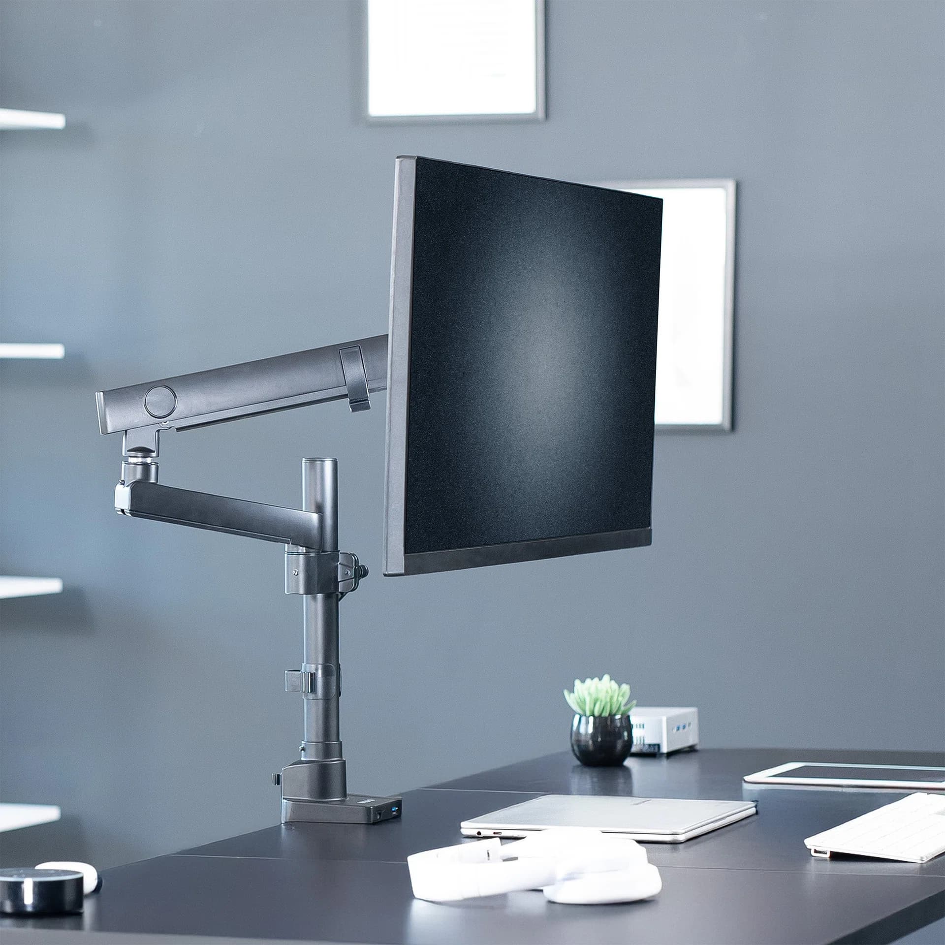 Mechanical Arm Single Monitor Desk Mount with USB Ports - 17" to 40" Screens