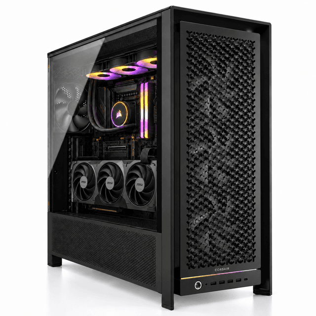 Completed RTX 5080 gaming PC in the specified black case with a vertically mounted GPU