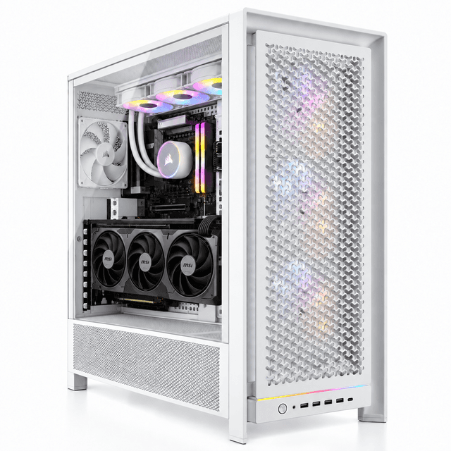 Completed RTX 5080 gaming PC in the specified white case with a vertically mounted GPU